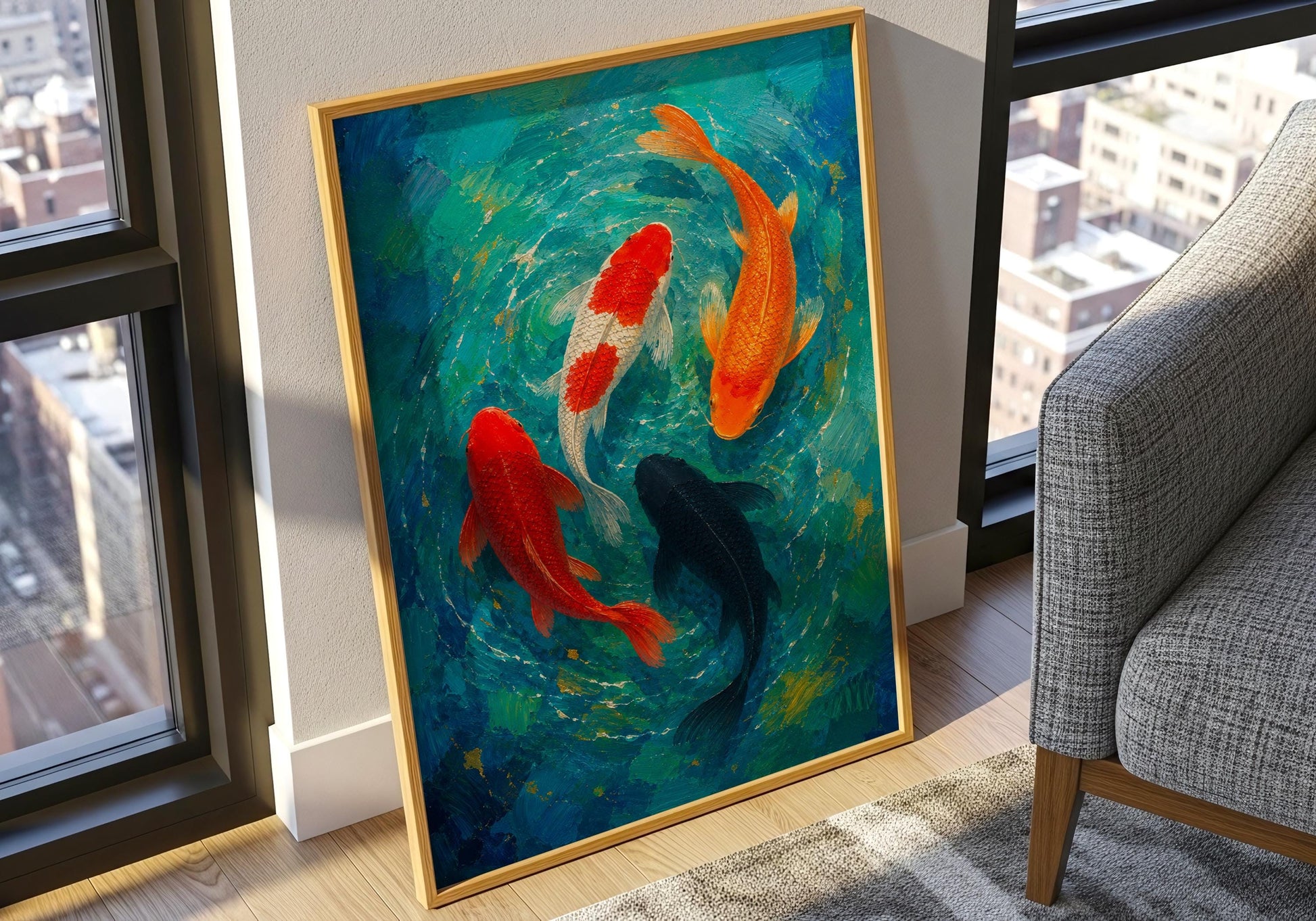 Large statement wall art inspired by traditional Japanese koi ponds.