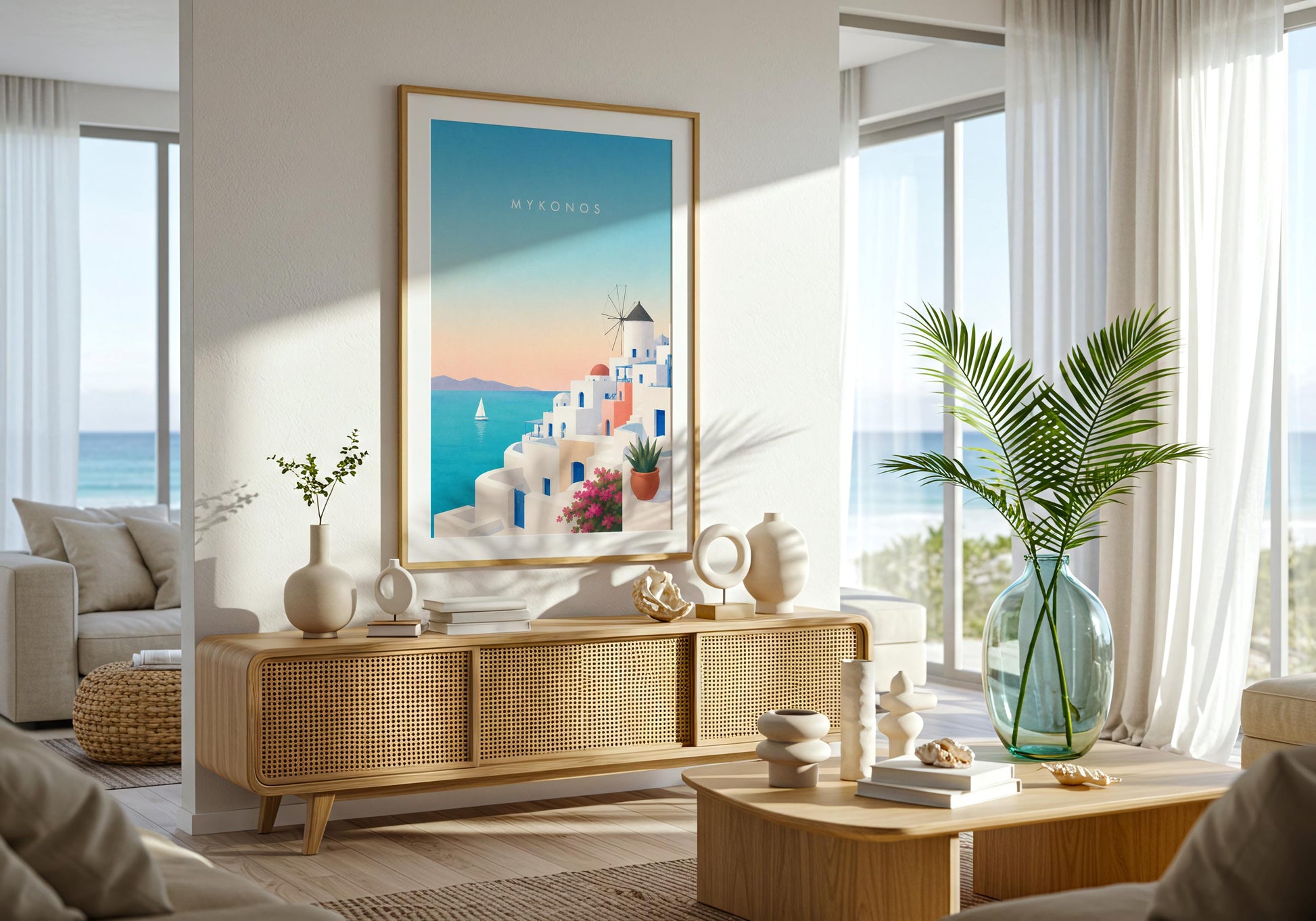 Coastal wall decor inspired by the beautiful Greek Islands.