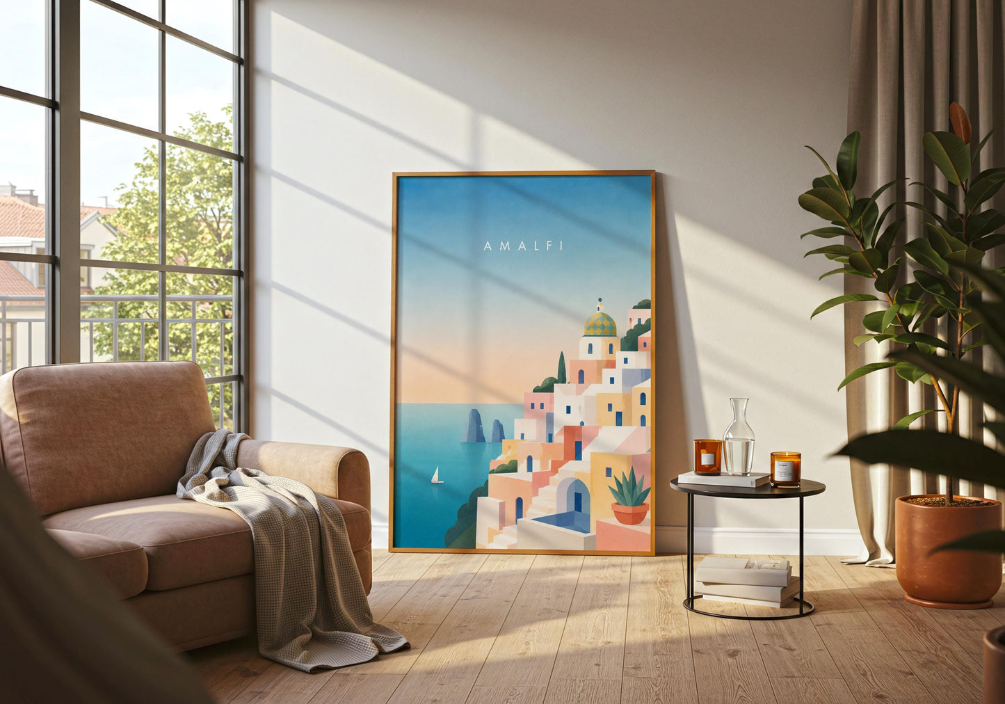 Amalfi poster showcasing Italian seaside charm and coastal scenery.