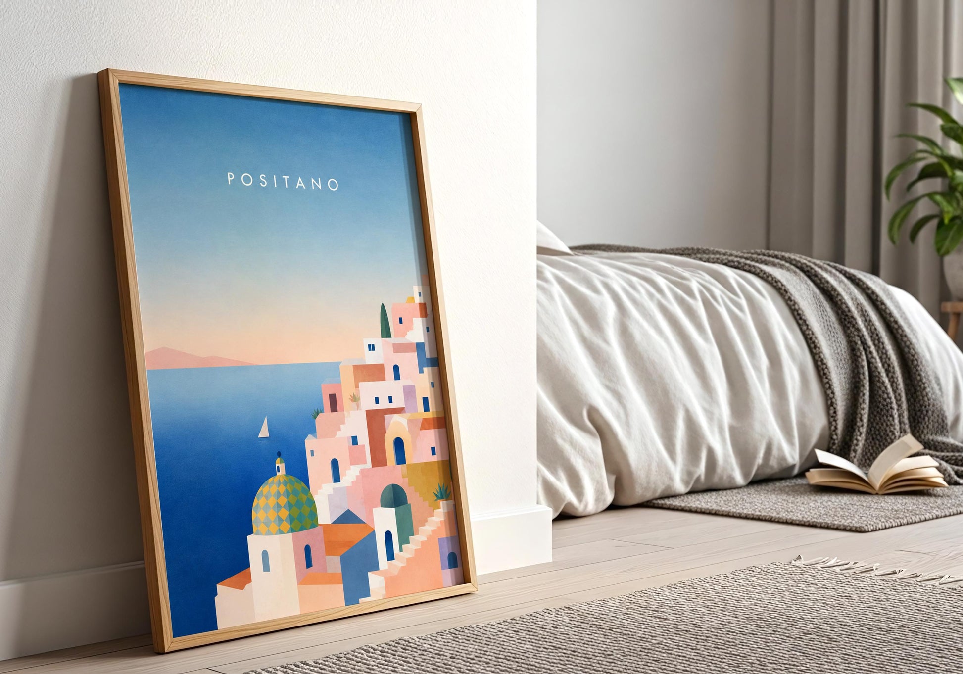 Positano wall decor showcasing charming Italian seaside scenery.