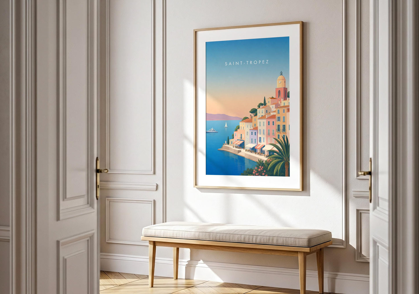 Mediterranean home decor print with soft coastal colours.