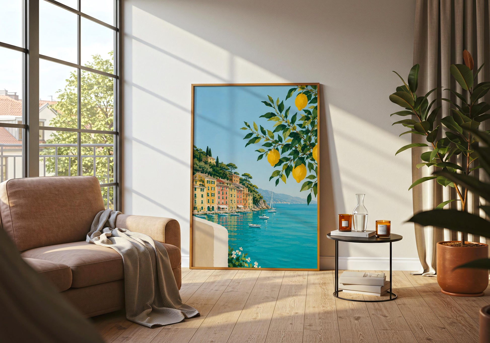 Italian travel print celebrating coastal villages, crystal blue waters and summer sunshine.