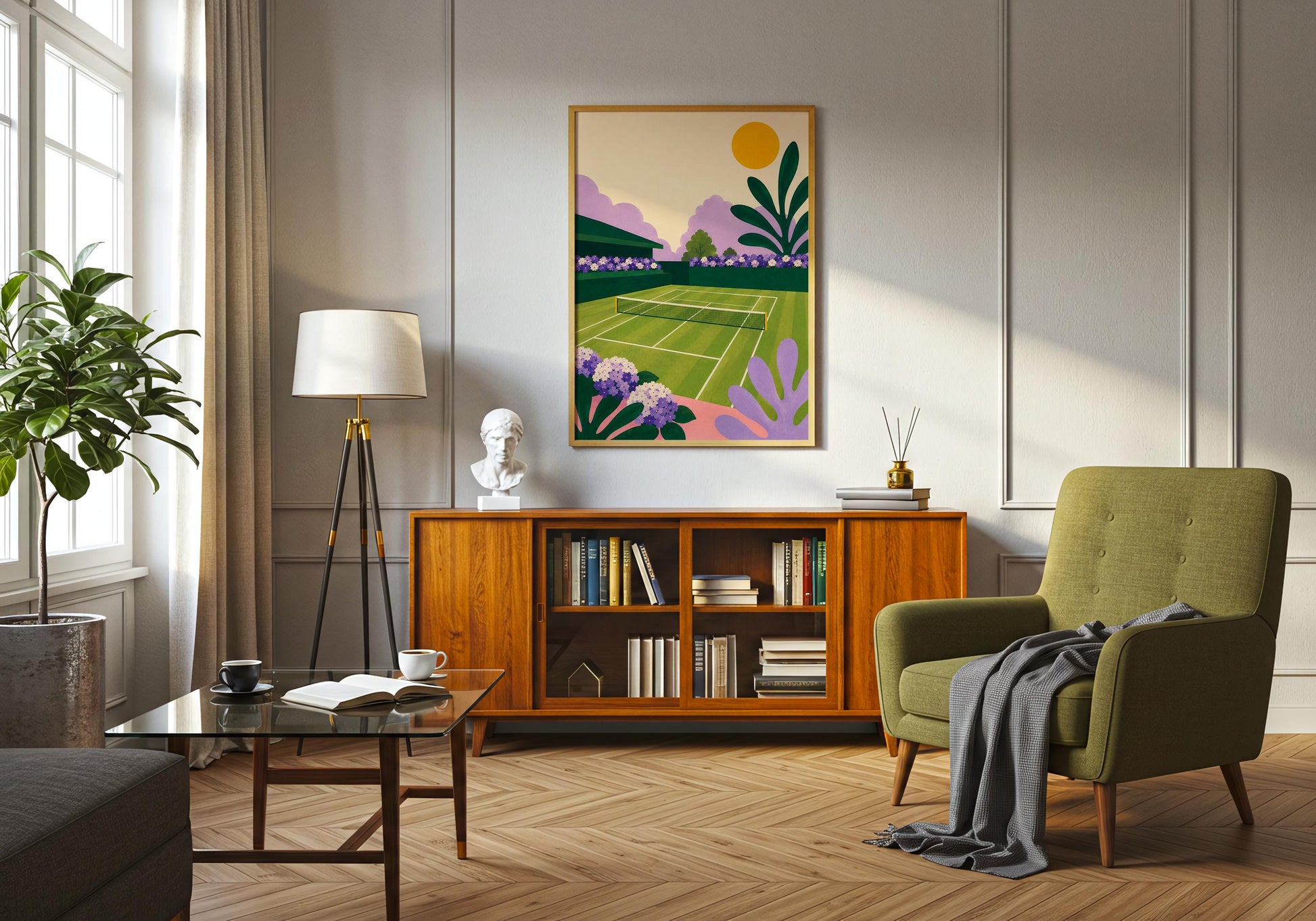 Contemporary sports wall art for tennis lovers and modern home décor.