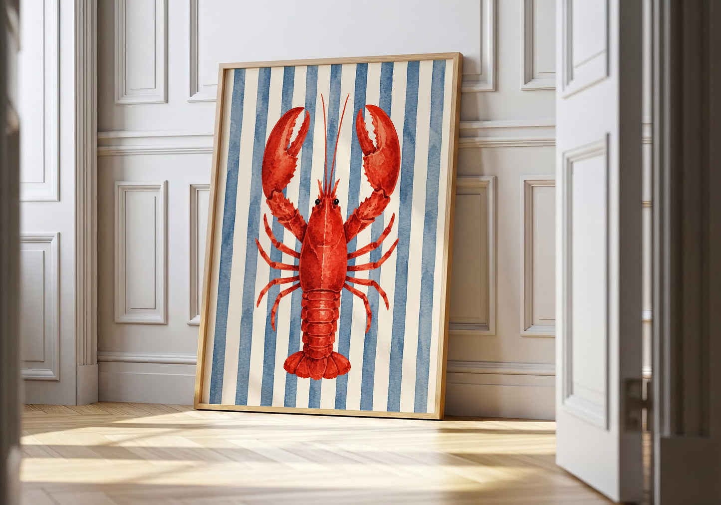 French Coastal Wall Art - Lobster Kitchen Decor, Riviera Beach Print, Mediterranean Kitchen Art, Nautical Seafood Poster