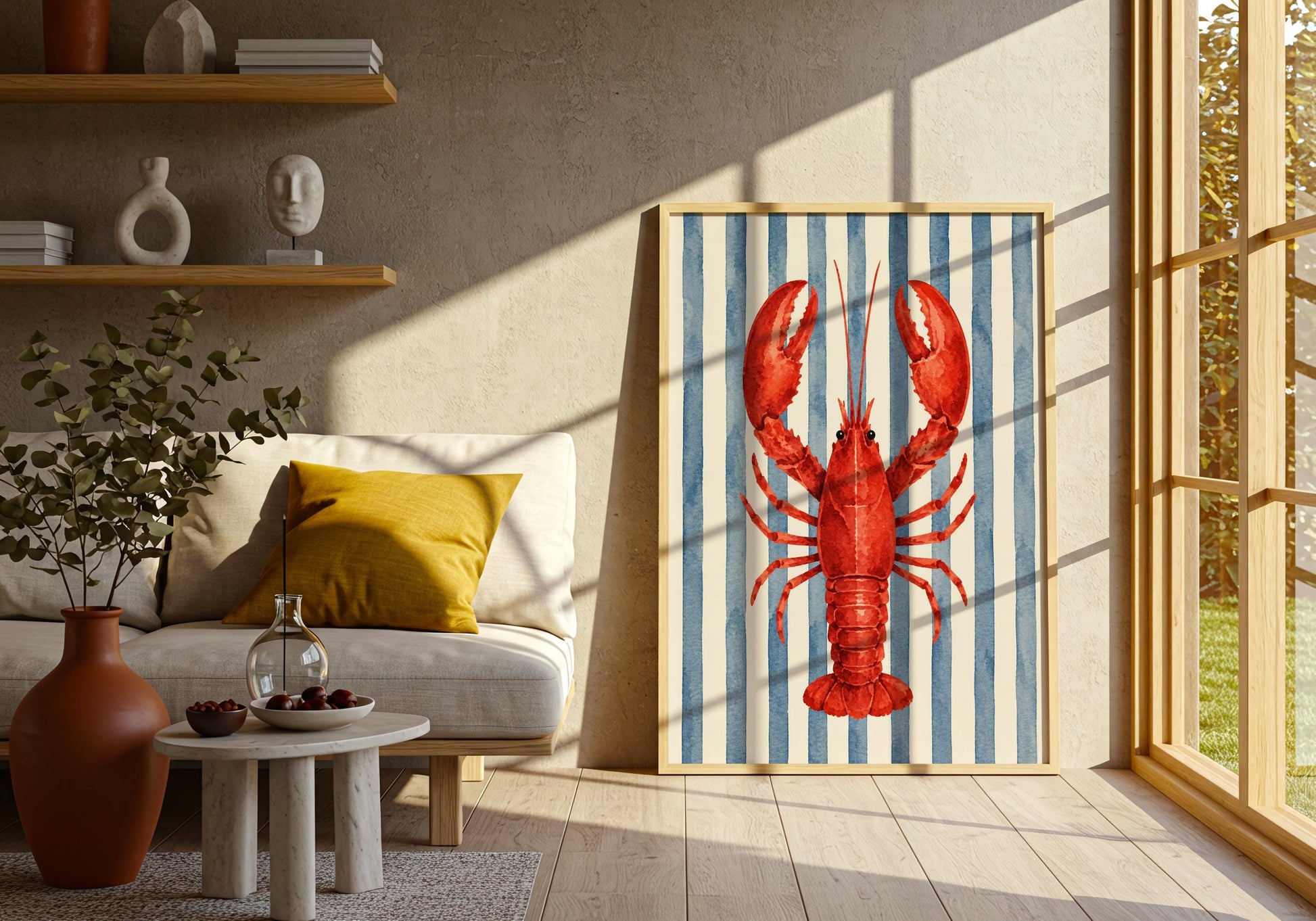 French Coastal Wall Art - Lobster Kitchen Decor, Riviera Beach Print, Mediterranean Kitchen Art, Nautical Seafood Poster