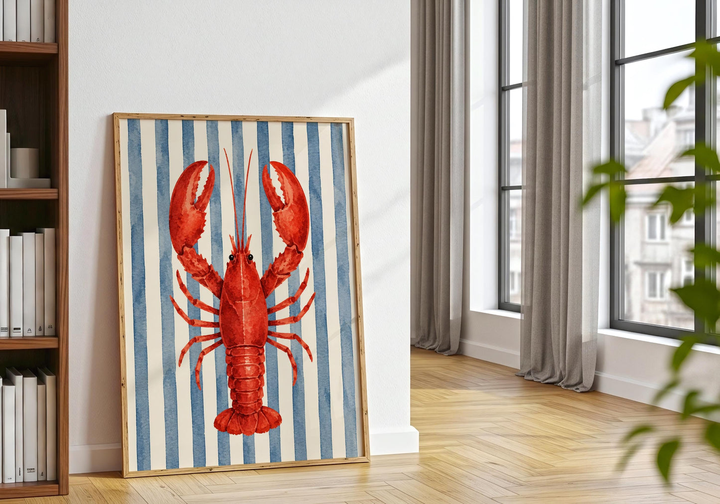 French Coastal Wall Art - Lobster Kitchen Decor, Riviera Beach Print, Mediterranean Kitchen Art, Nautical Seafood Poster