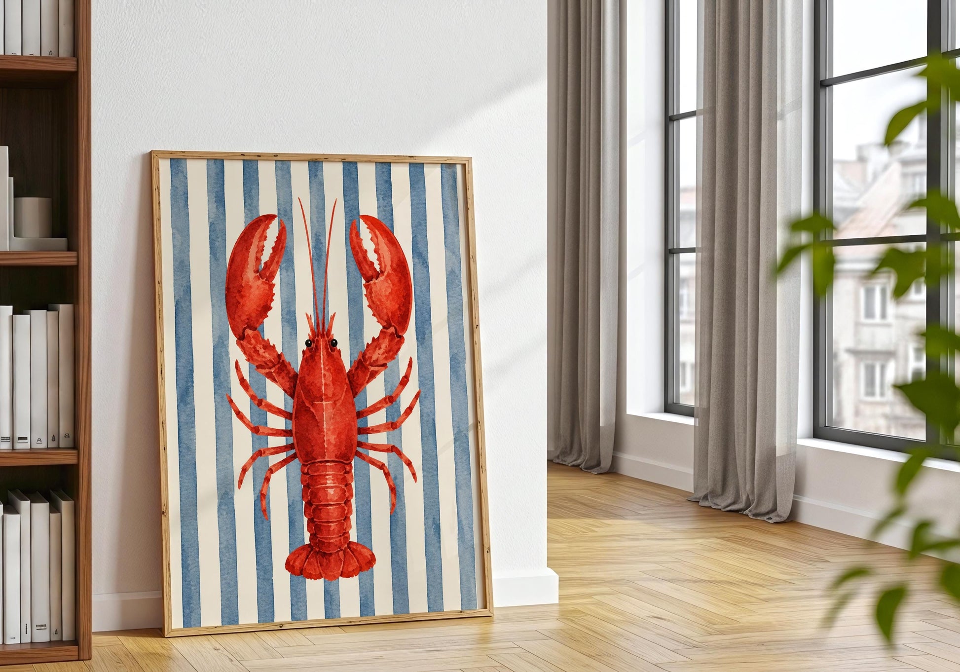 French Coastal Wall Art - Lobster Kitchen Decor, Riviera Beach Print, Mediterranean Kitchen Art, Nautical Seafood Poster