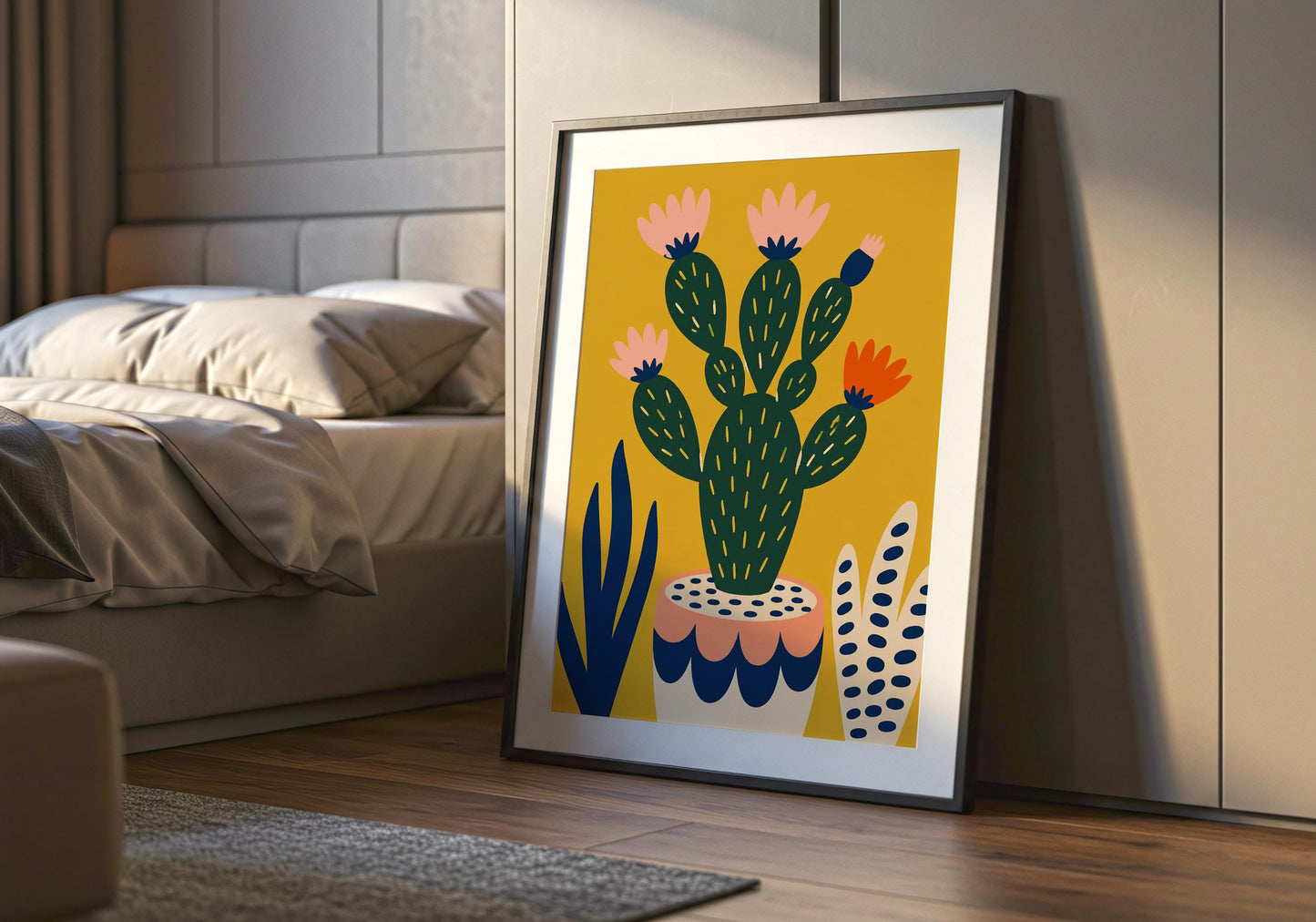 Vibrant desert botanical wall decor inspired by Mexican landscapes and native cactus plants.