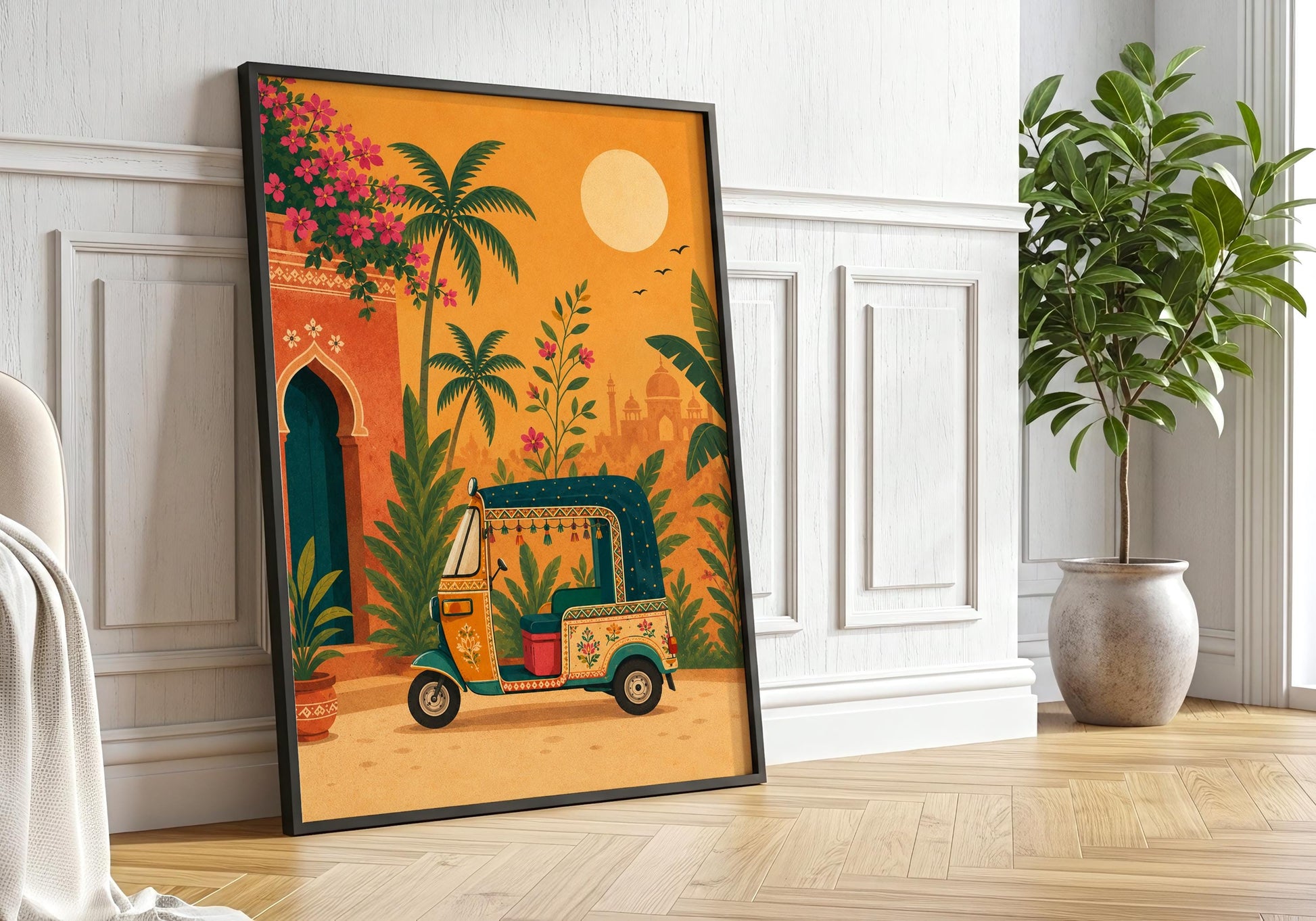 Maximalist India wall art inspired by the vibrant streets and gardens of Jaipur.