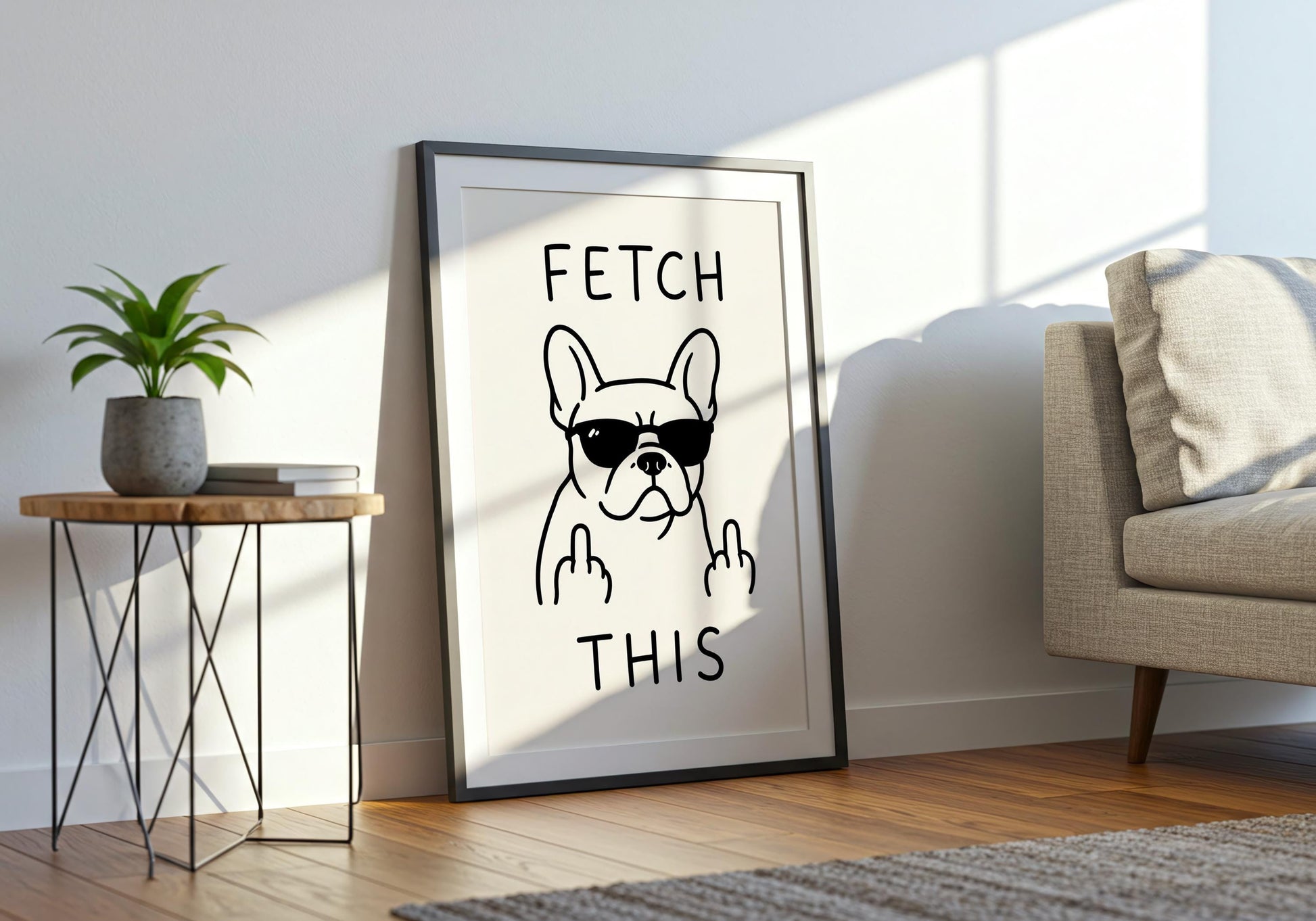 Modern French Bulldog artwork ideal for home offices, living rooms, and pet-friendly homes.