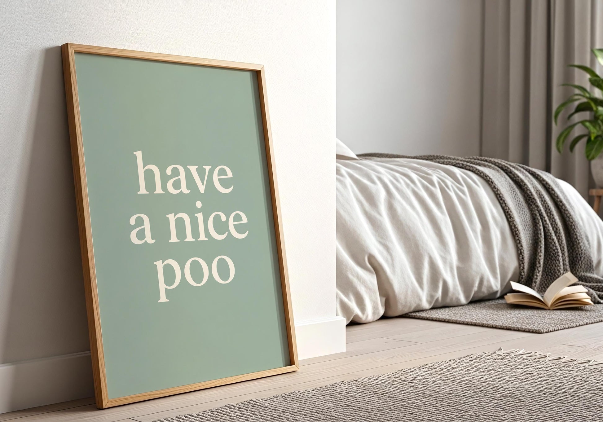 Quirky bathroom wall décor featuring the playful "Have a Nice Poo" slogan in contemporary typography.