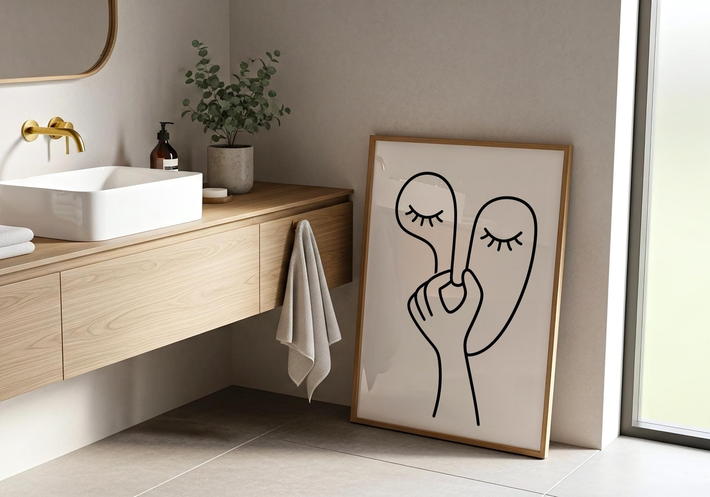 Modern bathroom wall art with a funny toilet humour illustration for guest bathroom décor.