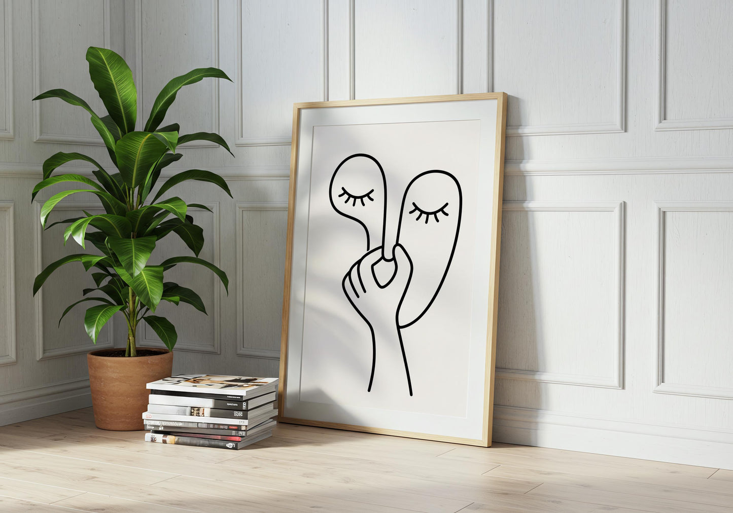 Bathroom humour print with a playful holding nose illustration for quirky home décor.