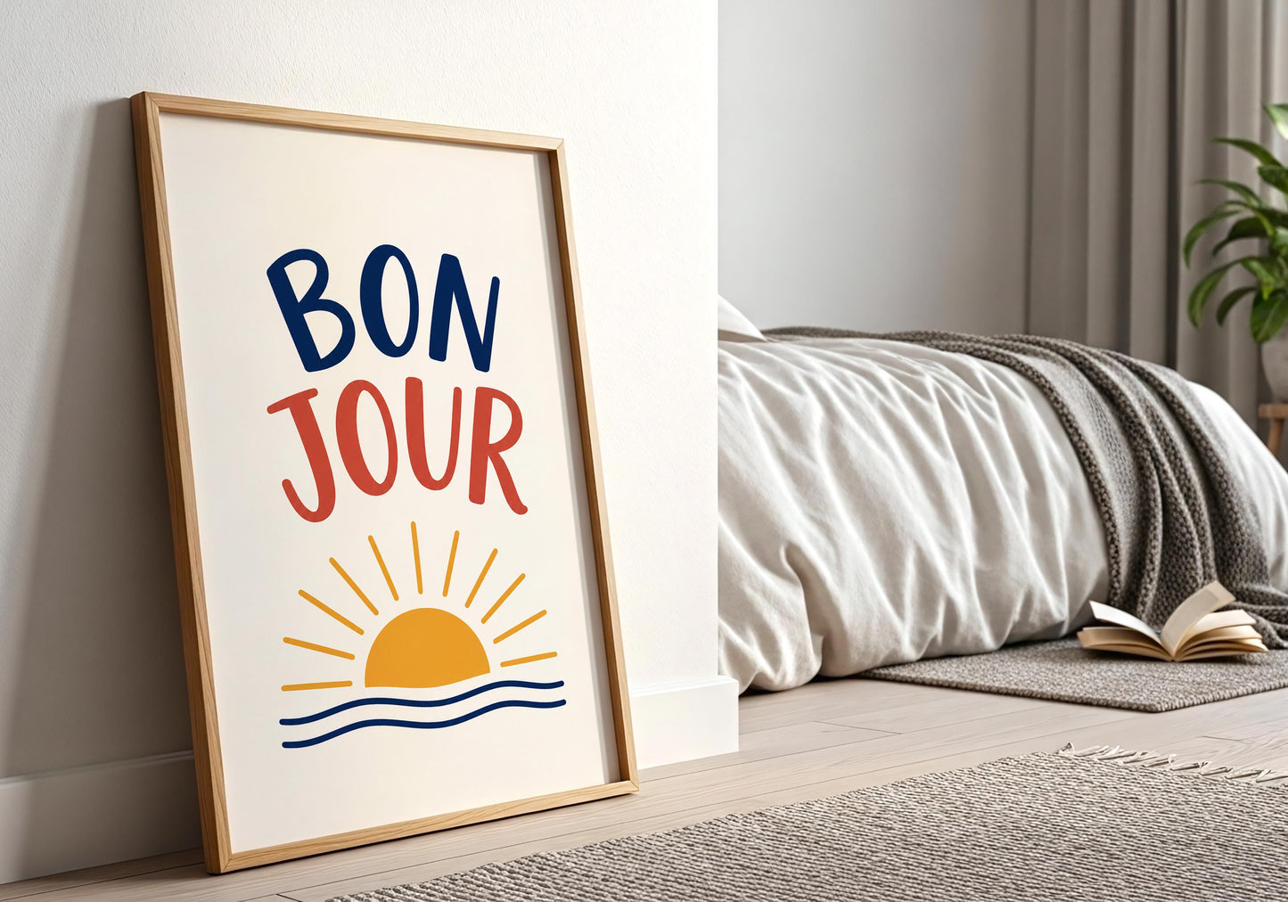 French quote print with modern typography and sunshine design for contemporary home décor.