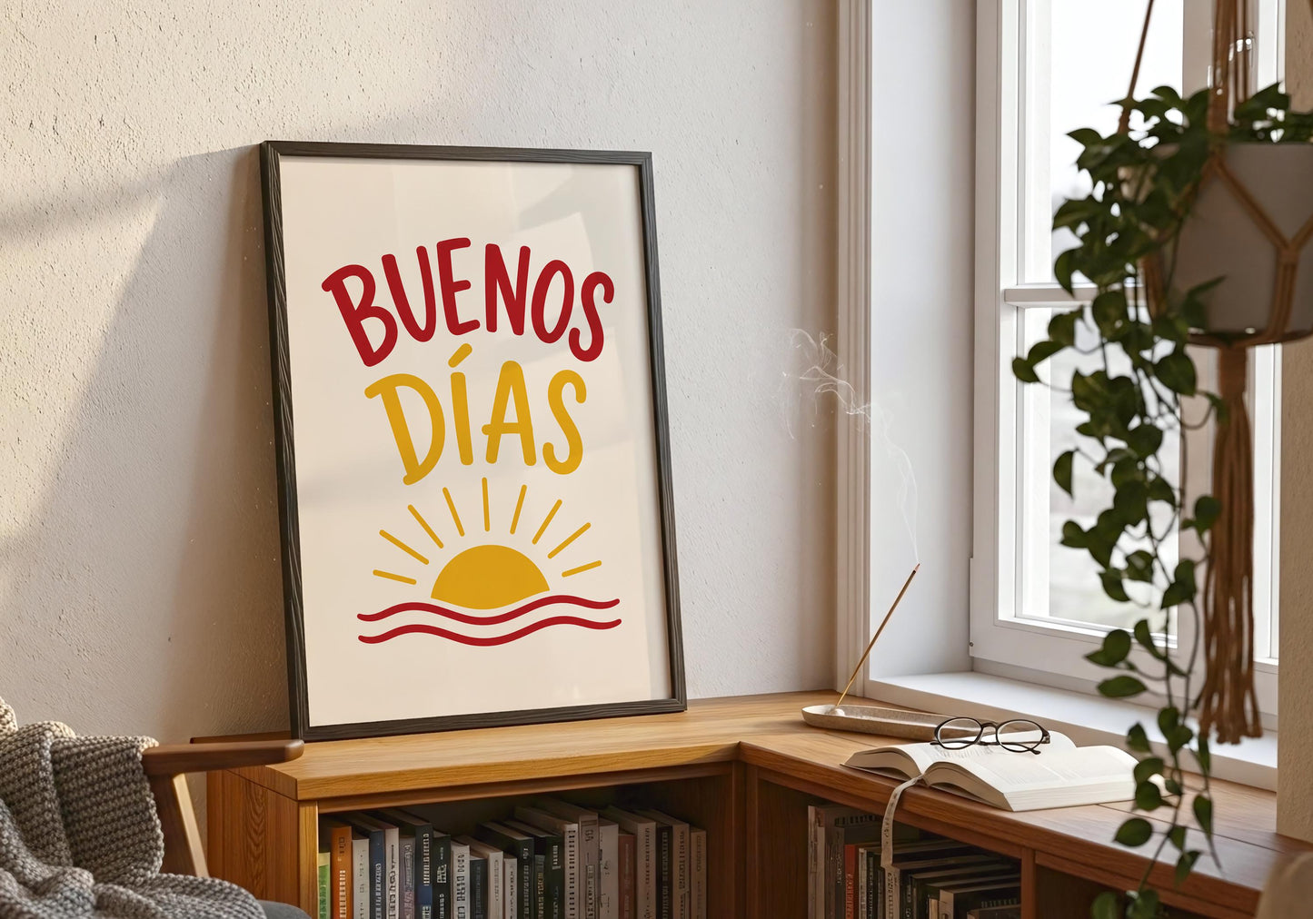 Spanish-inspired wall art with minimalist typography and coastal Mediterranean colours.