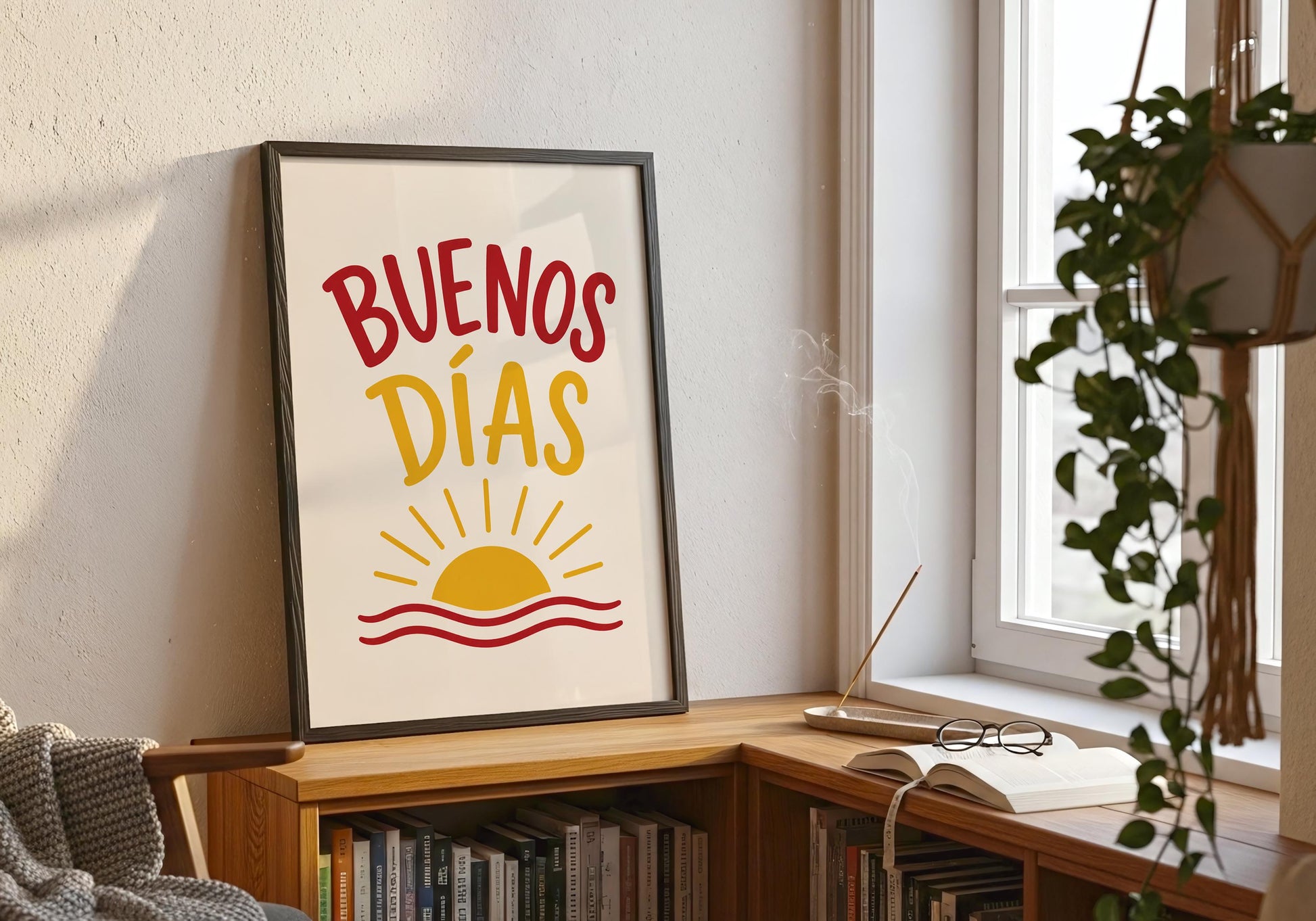 Spanish-inspired wall art with minimalist typography and coastal Mediterranean colours.