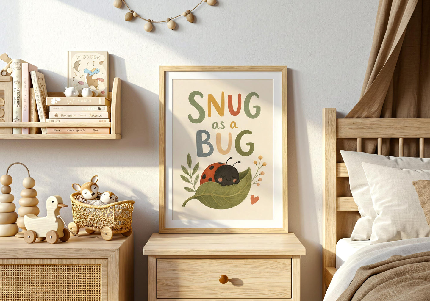 Playroom print with adorable ladybird artwork for modern children's rooms.