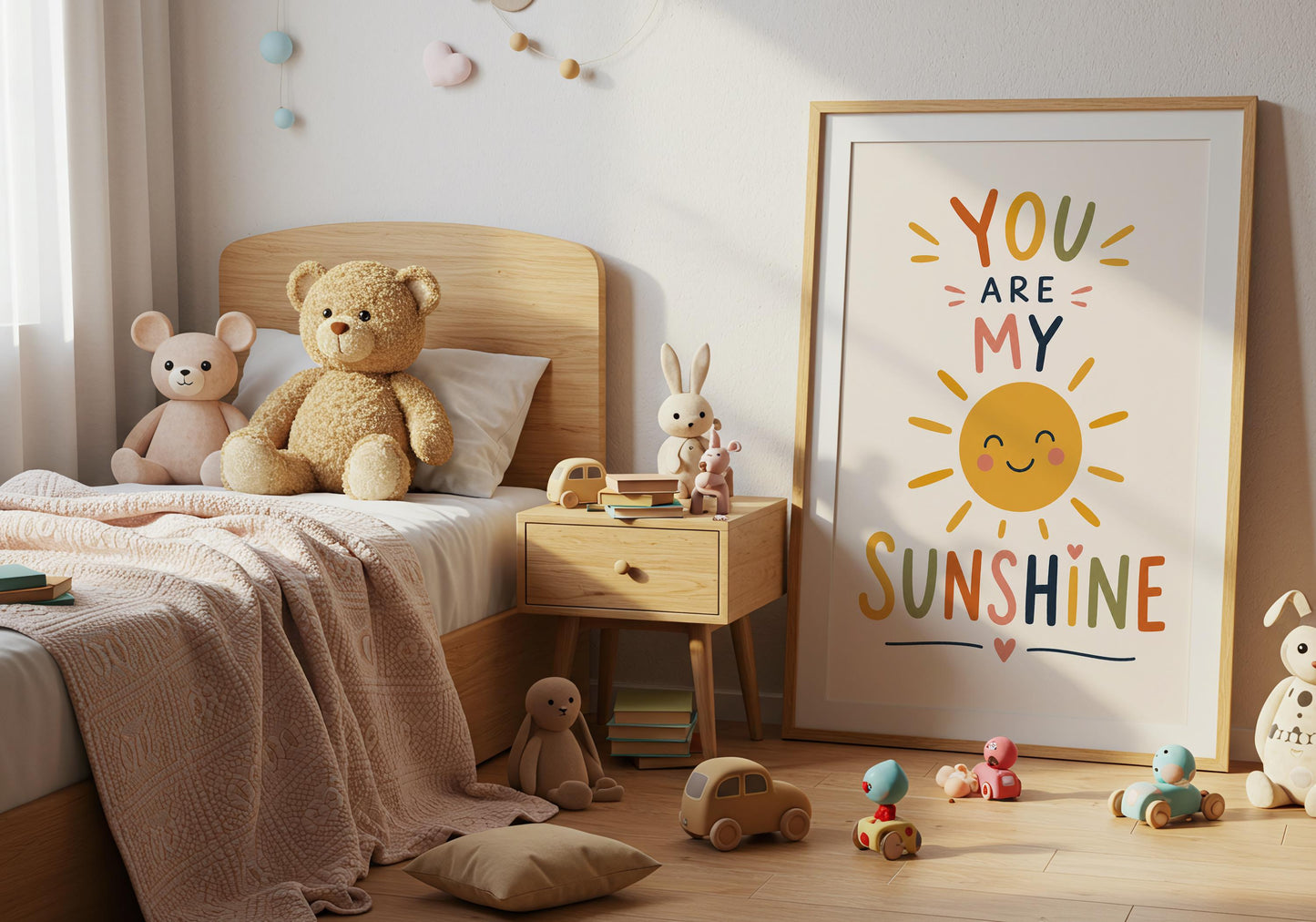 Playroom wall art featuring You Are My Sunshine quote.