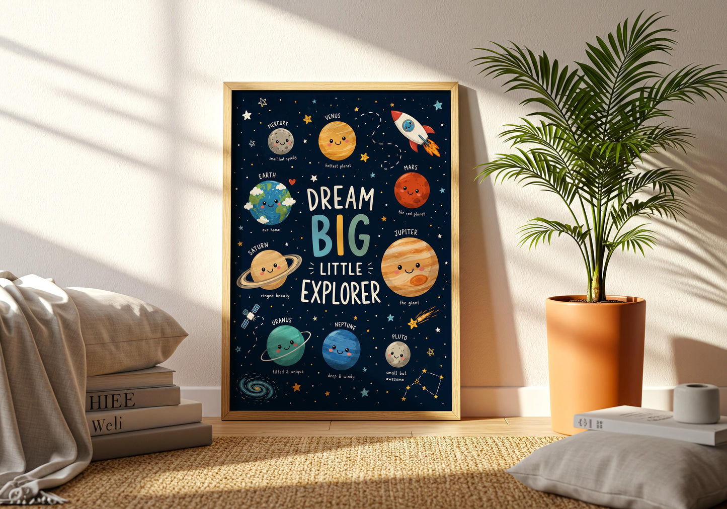 Cute solar system educational print for nursery, playroom or homeschool learning space.