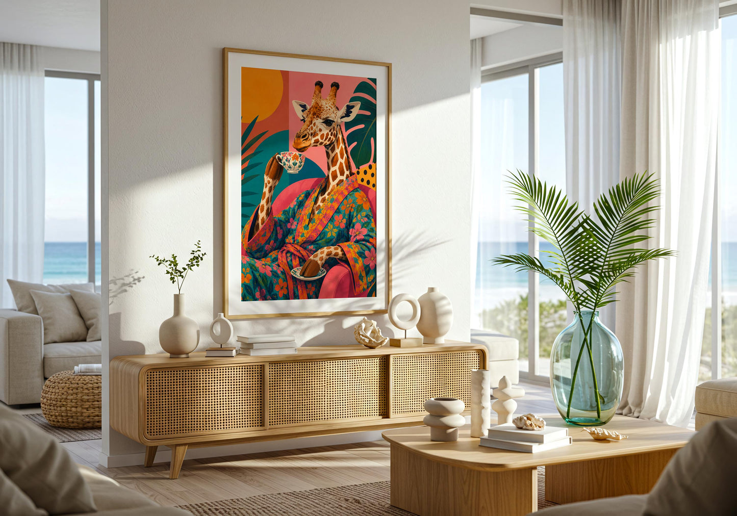 Tropical maximalist poster for colourful home decor and creative interiors.