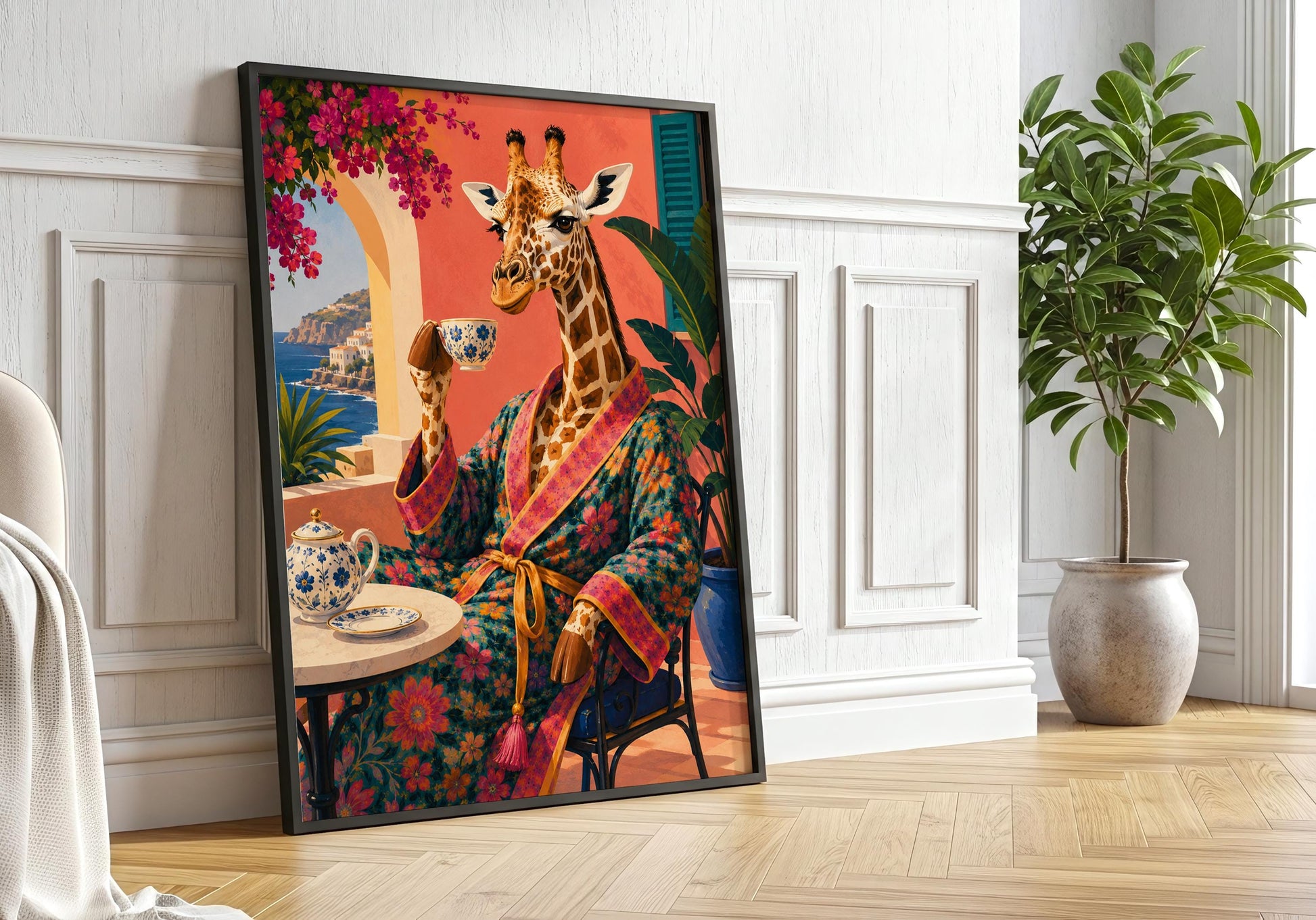 European-inspired animal wall art with vibrant Mediterranean colours.