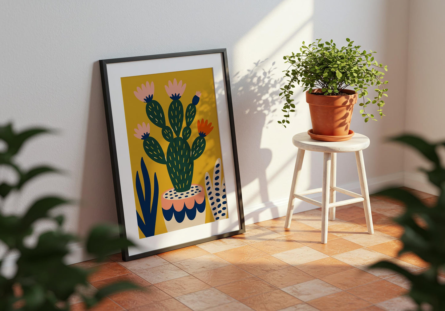Decorative prickly pear botanical print perfect for kitchens, dining rooms, and living spaces.