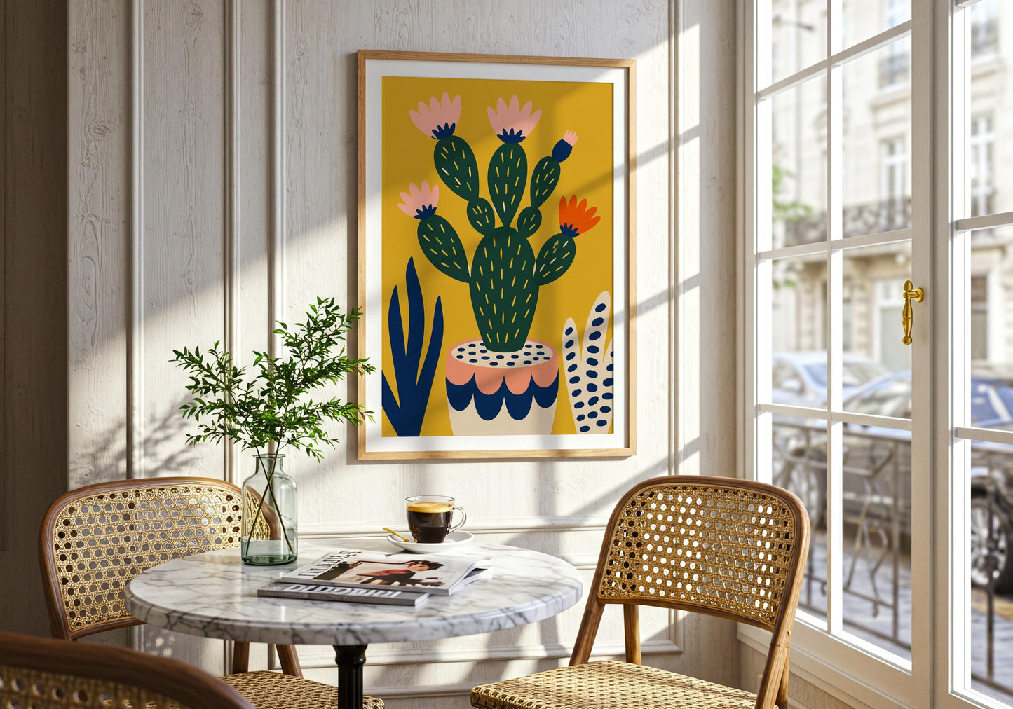 Botanical home decor print inspired by desert flora and colourful Mexican design traditions.