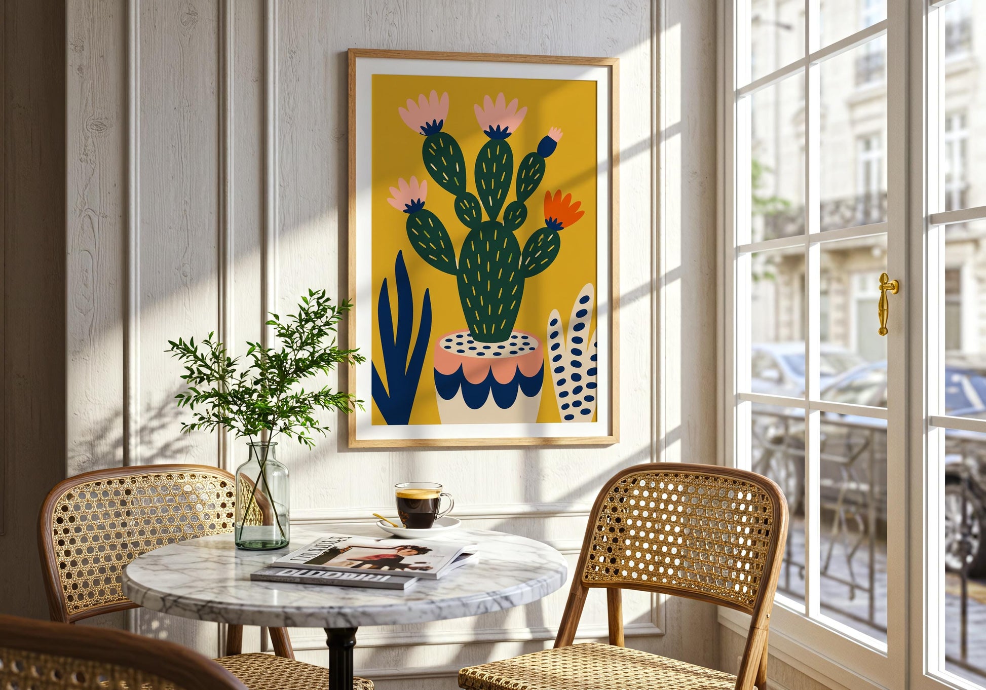 Botanical home decor print inspired by desert flora and colourful Mexican design traditions.