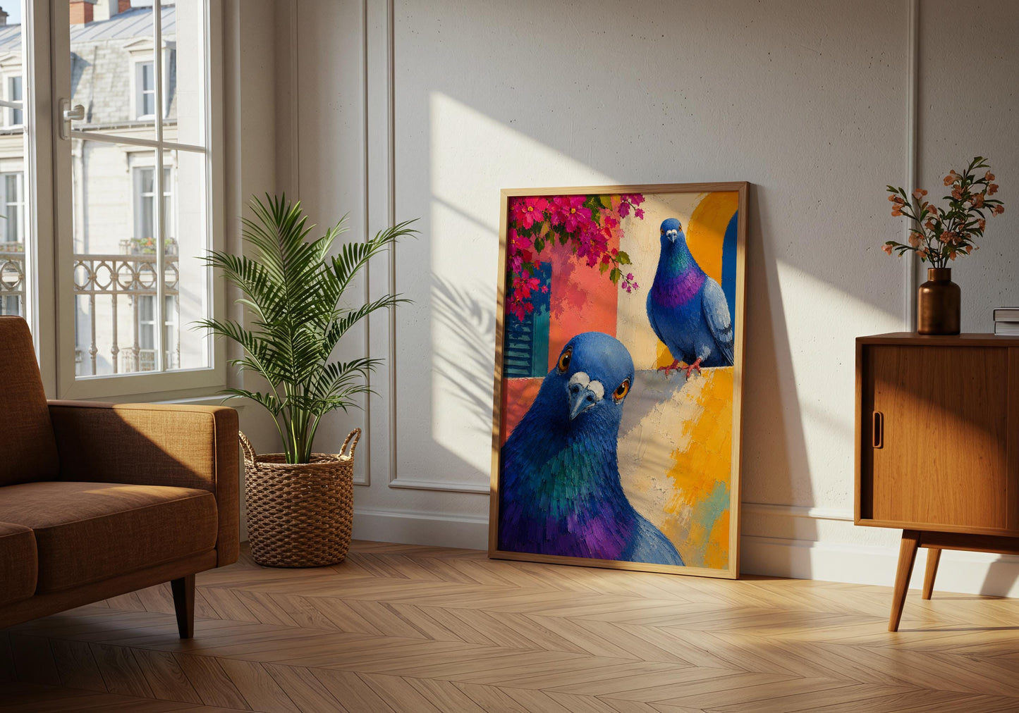 Vibrant bird artwork for living rooms, kitchens and eclectic gallery wall displays.