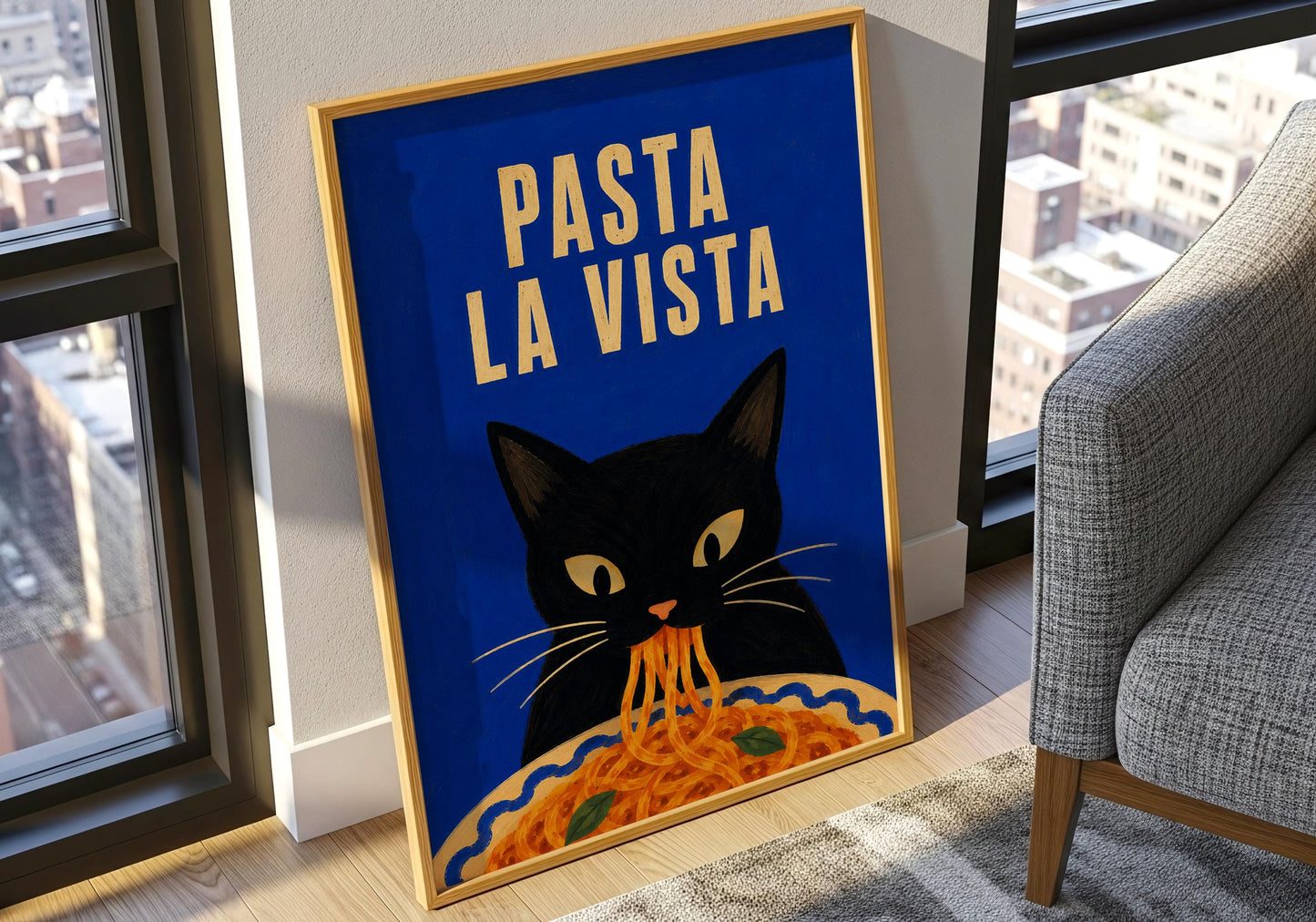 Funny pasta wall art perfect for Italian kitchen styling and dining room decor.