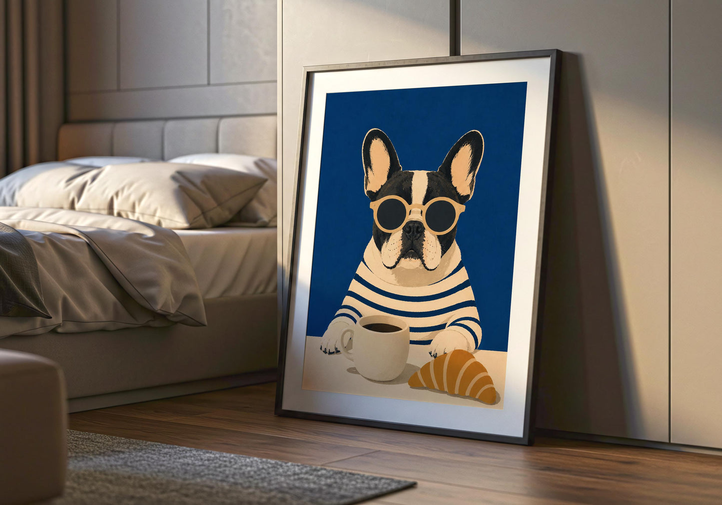 Coastal style dog artwork perfect for kitchens, cafés, and breakfast nooks.