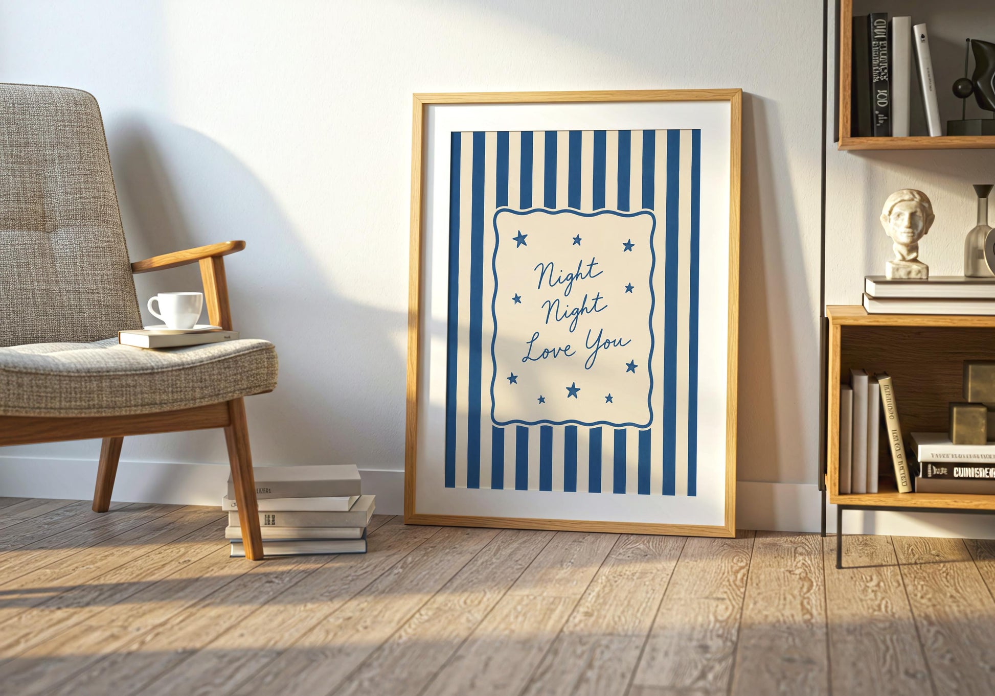 Minimal nursery artwork with Night Night Love You wording.