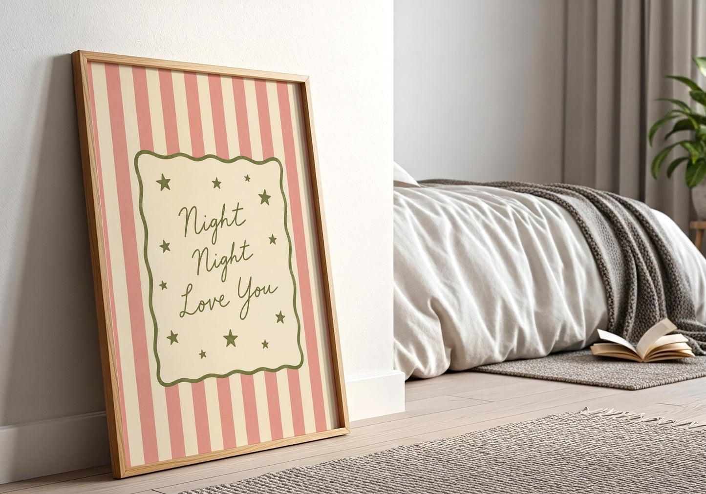 Pink nursery typography featuring Night Night Love You.
