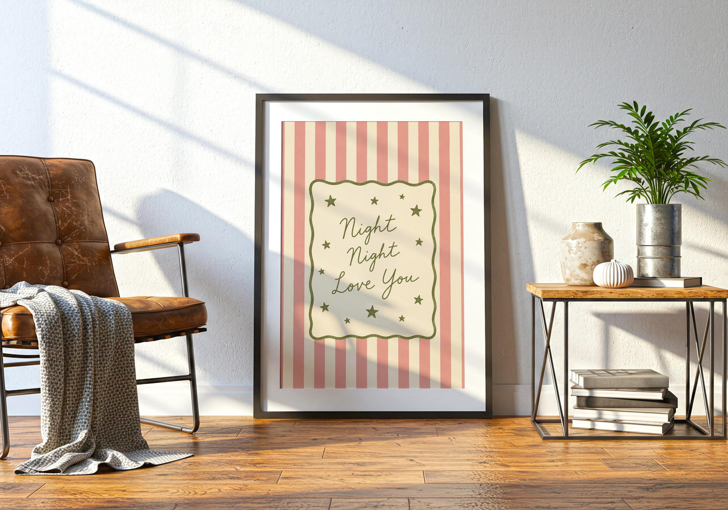 Baby girl nursery wall art with elegant bedtime quote.