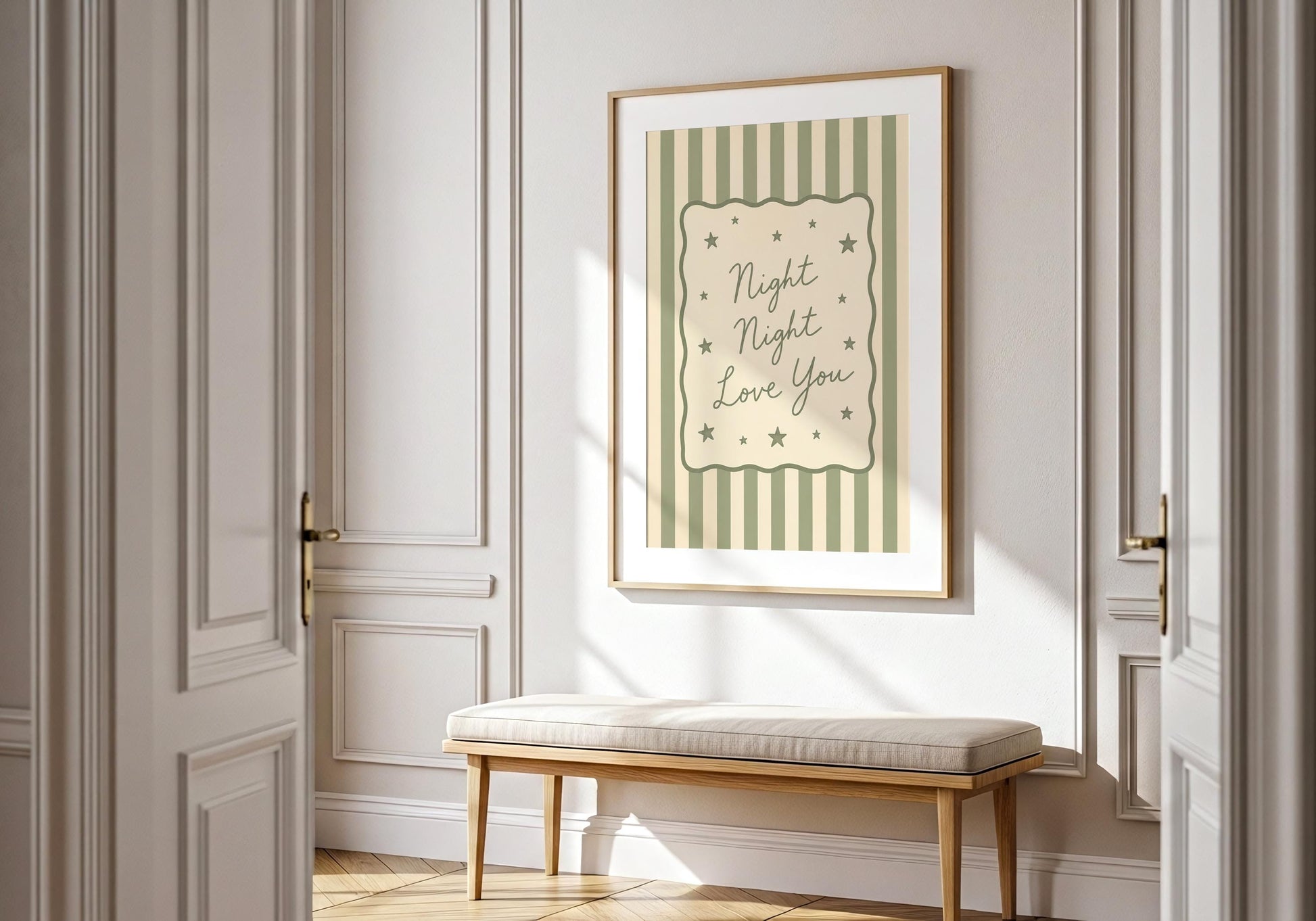 Neutral nursery print for baby shower gifts.