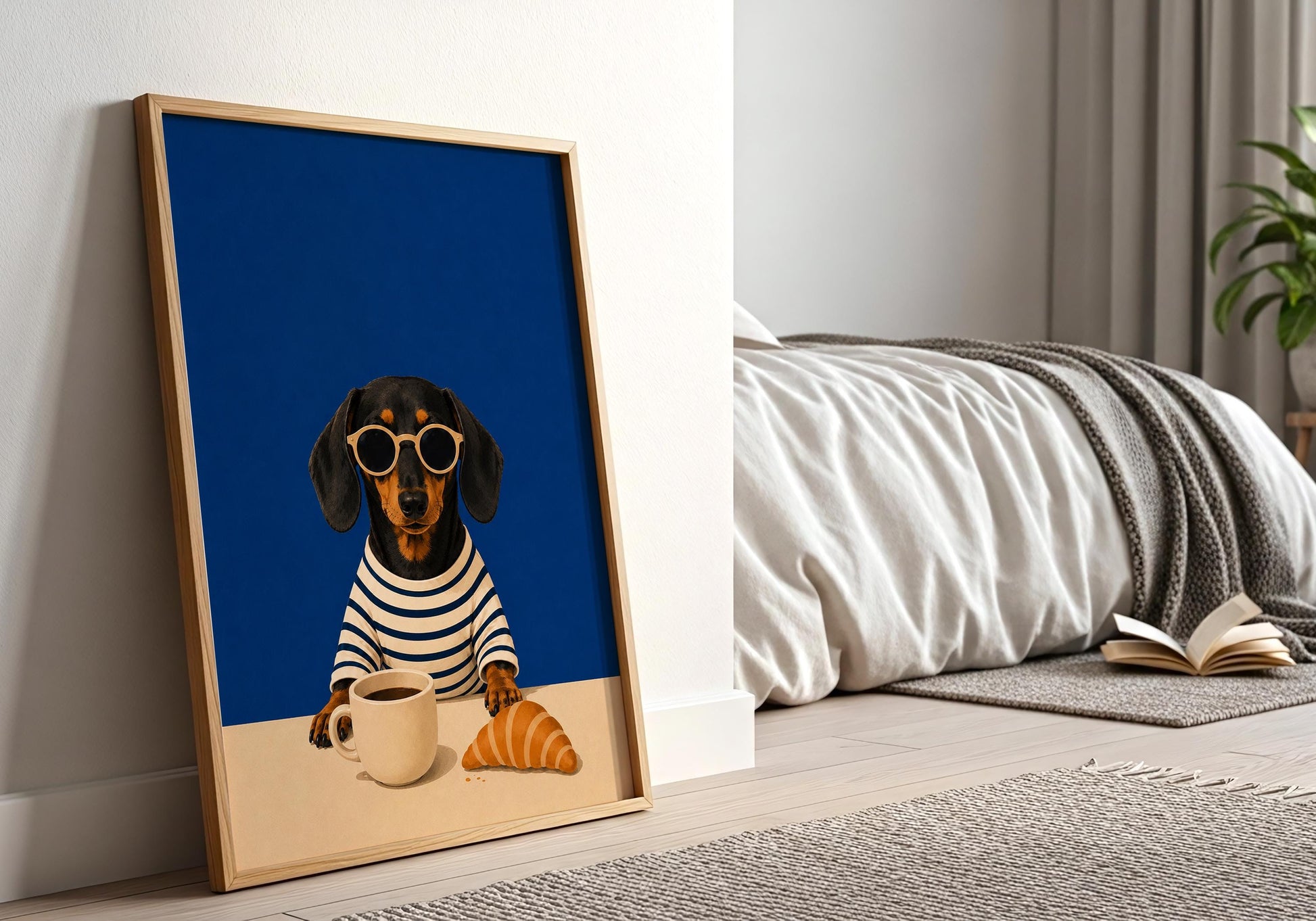 Funny Dachshund wall art for coffee bars and modern kitchens.