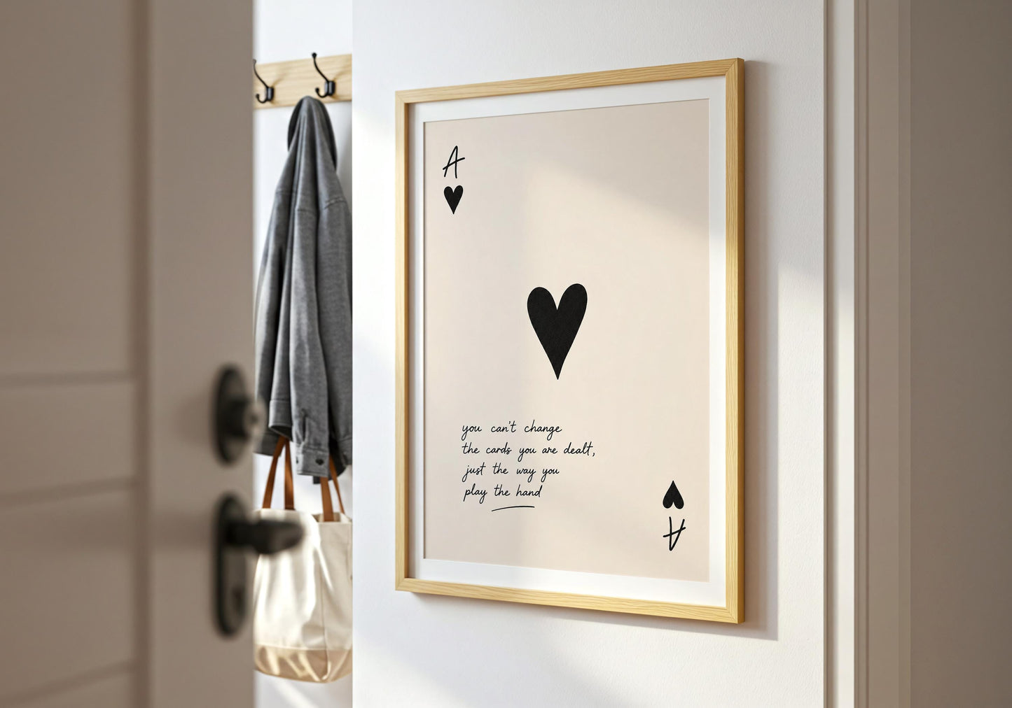 Neutral Ace of Spades wall art for contemporary bedroom décor.