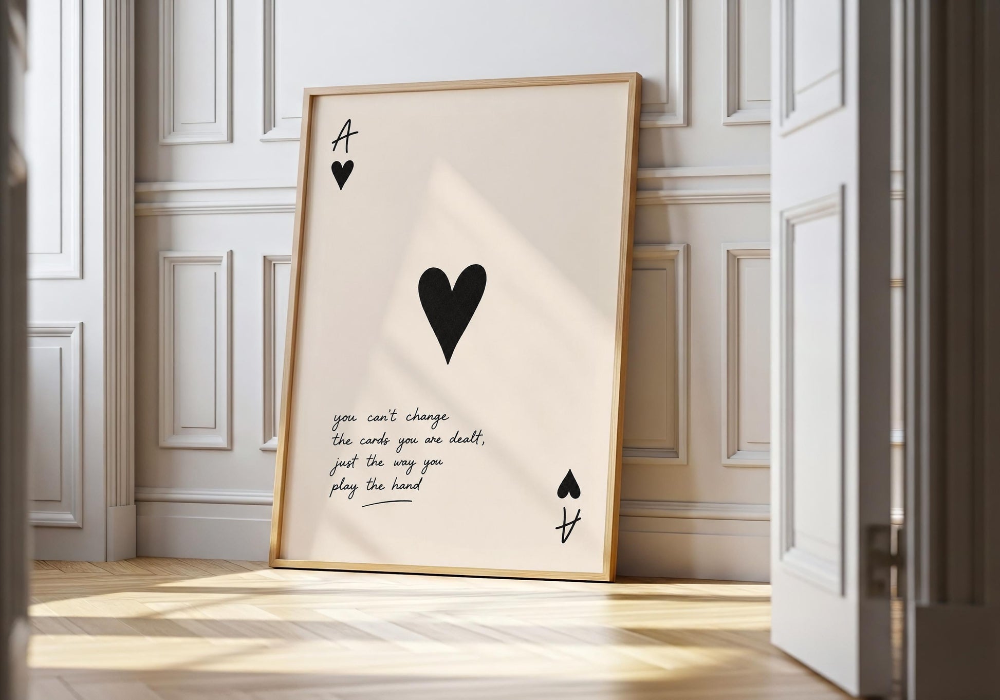 Minimalist Ace of Spades print featuring an inspirational quote and modern typography.