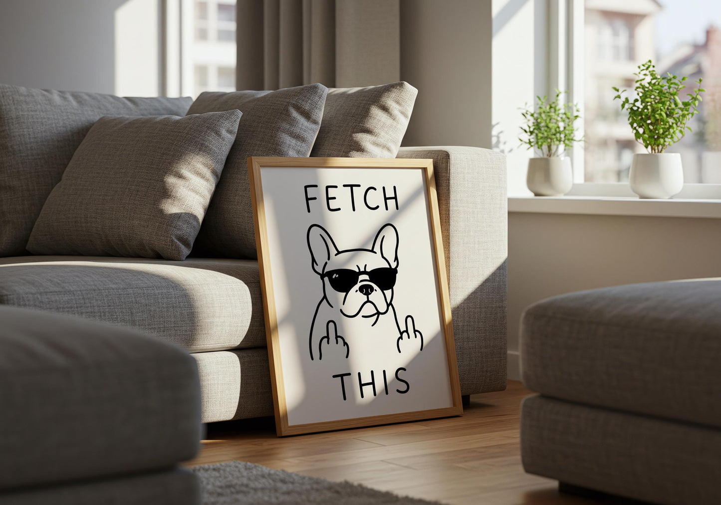 Humorous French Bulldog poster perfect for dog lovers and modern home décor.