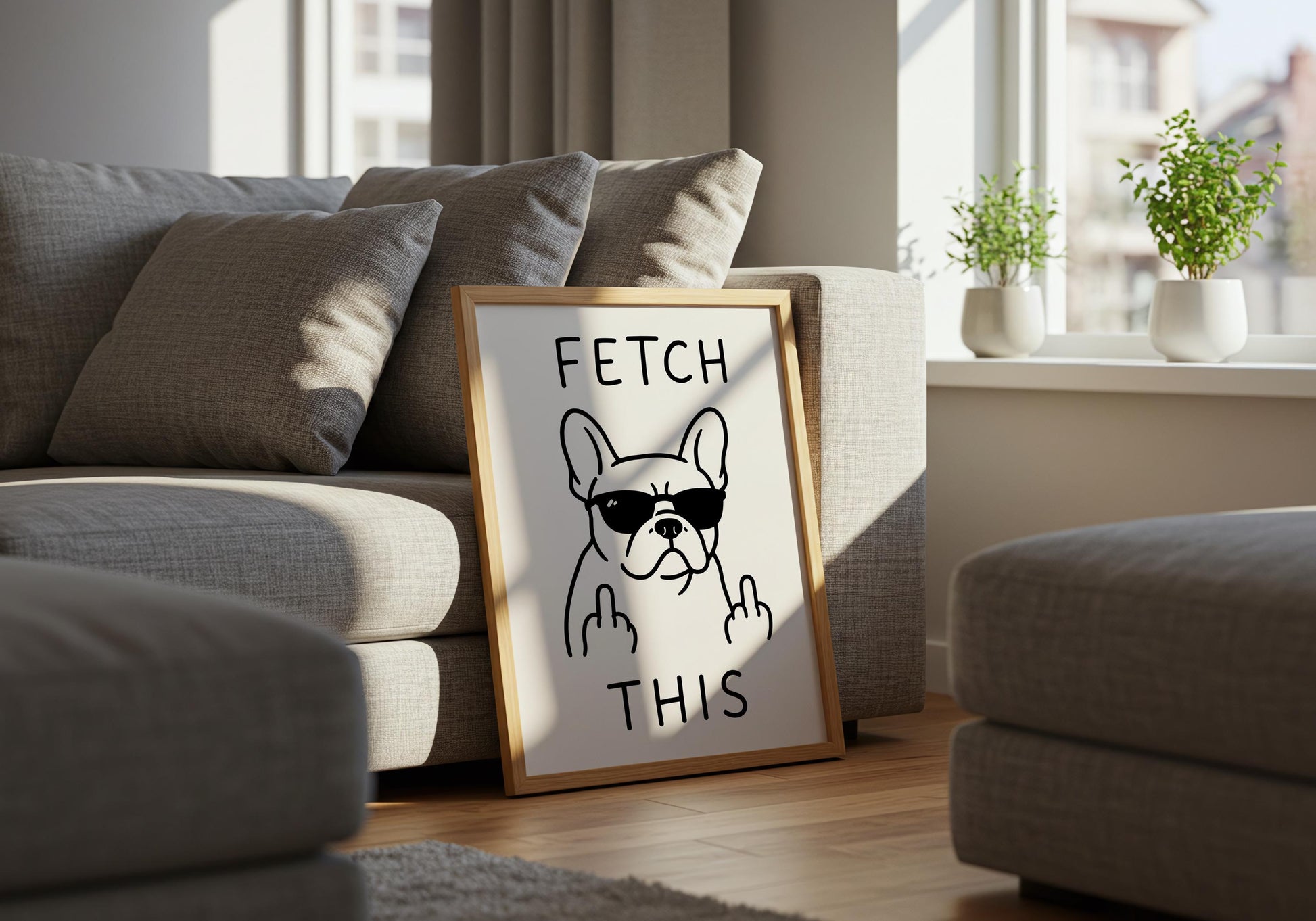 Humorous French Bulldog poster perfect for dog lovers and modern home décor.
