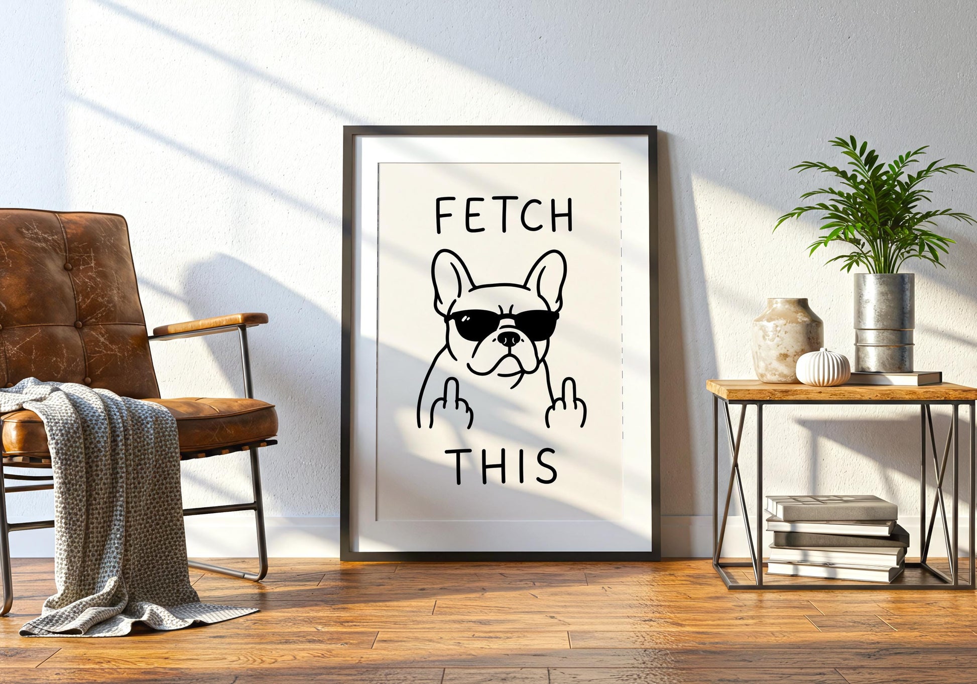 Funny pet print featuring a cool Frenchie with sunglasses and playful attitude.