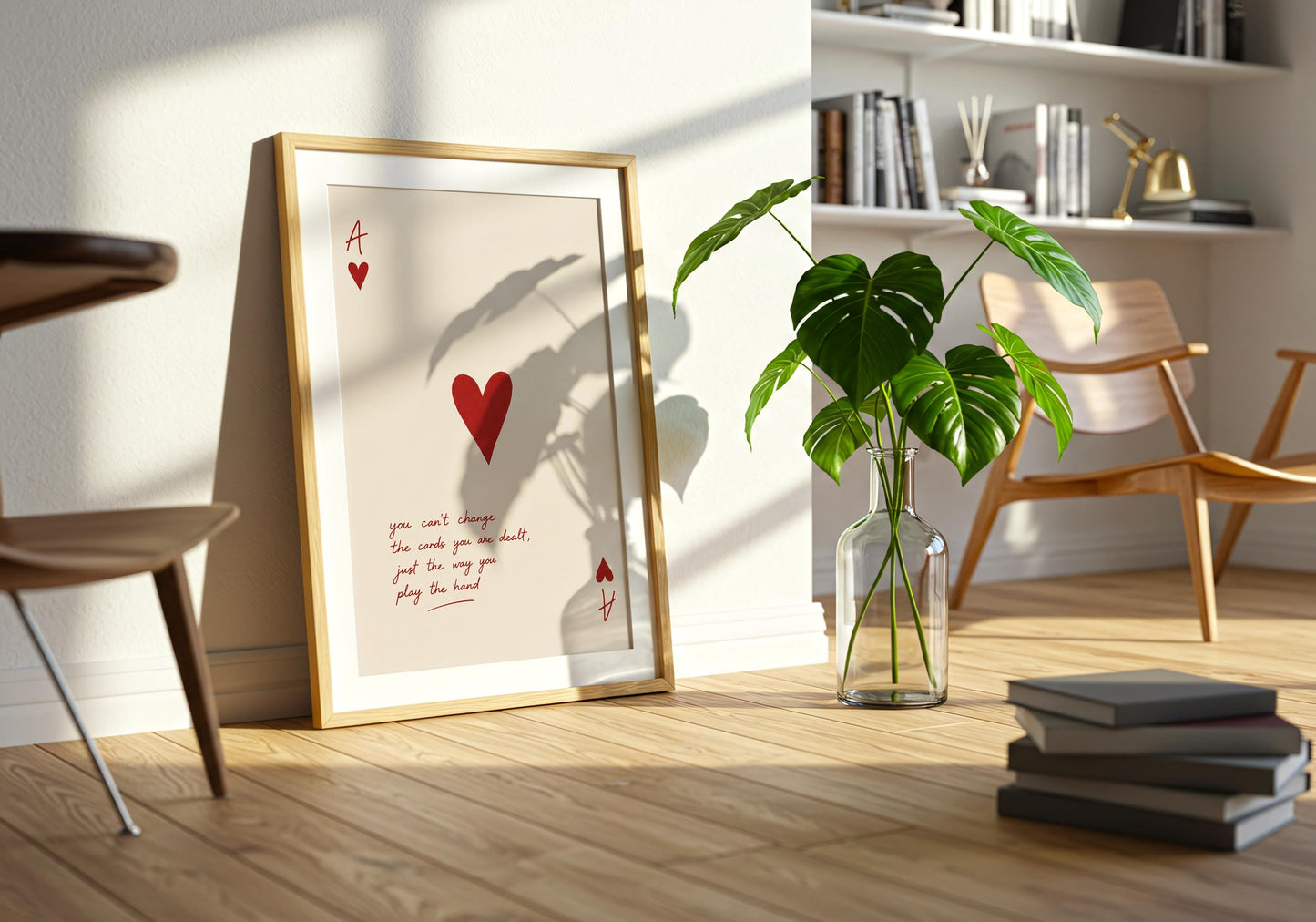 Modern love quote print with minimalist red heart illustration.