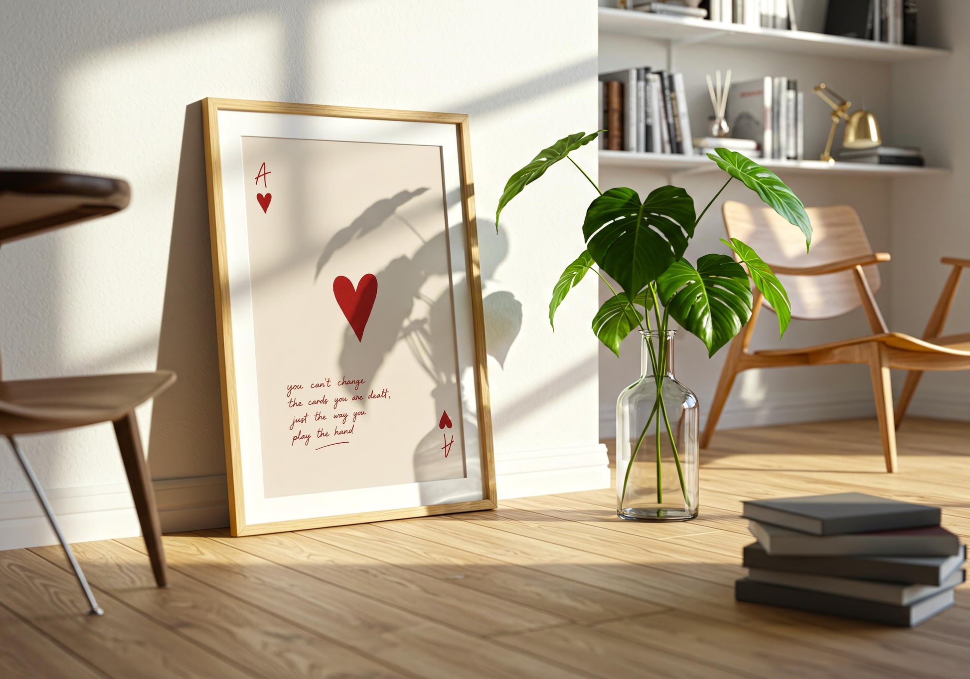 Modern love quote print with minimalist red heart illustration.