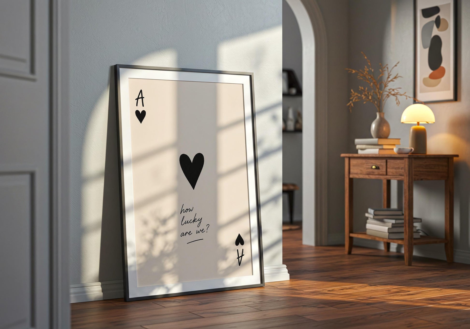 Scandinavian couple bedroom poster with Ace of Hearts.