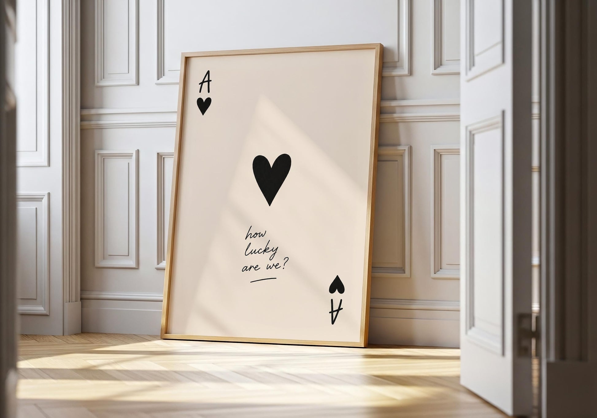 How Lucky Are We Ace of Hearts romantic wall art print.
