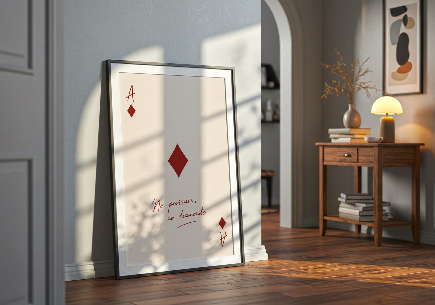 Contemporary red quote print for living room.