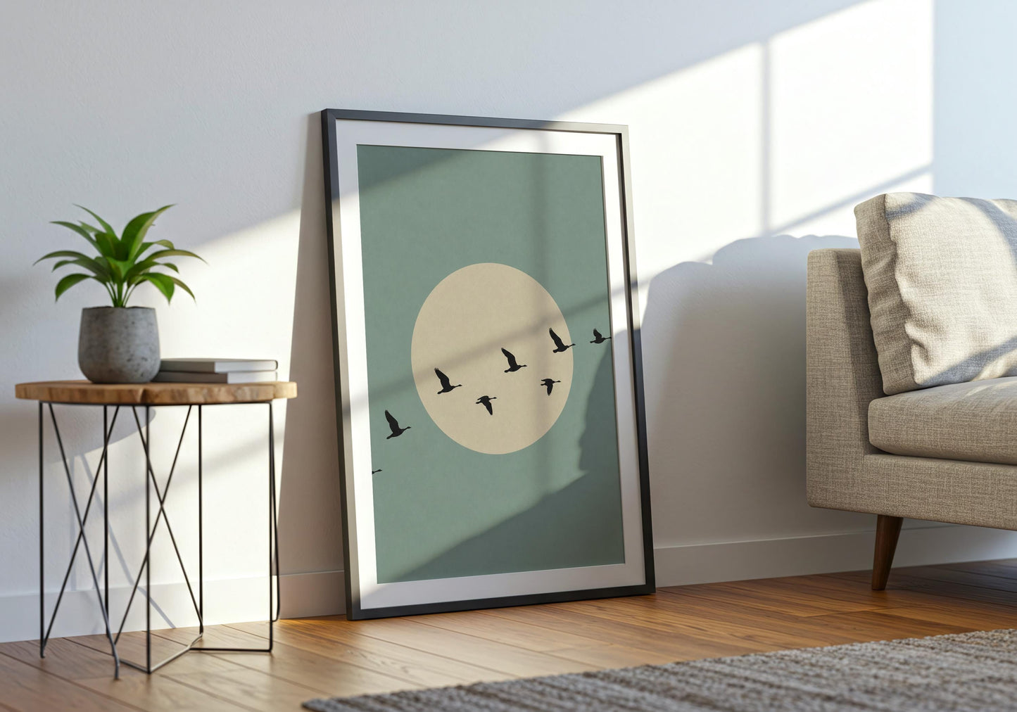 Organic modern wall decor with moon and birds.