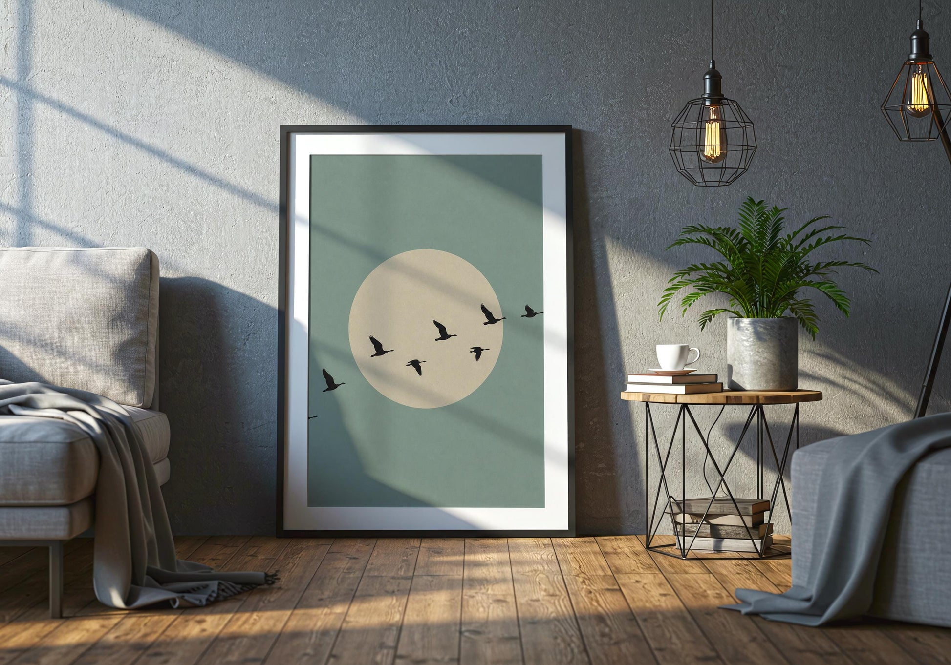 Neutral minimalist bird artwork for home.
