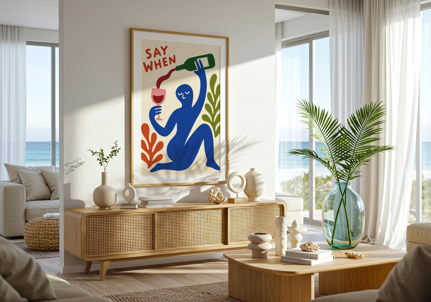 Contemporary wine poster for entertaining spaces.