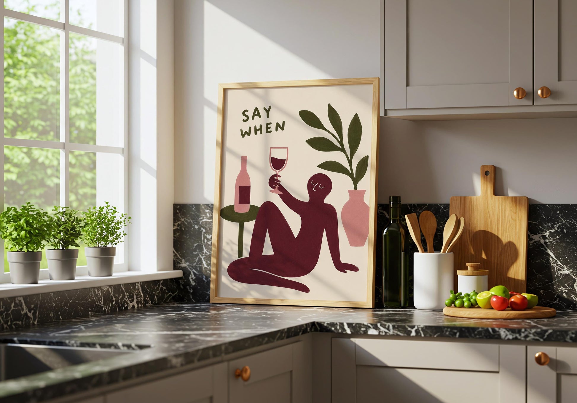 Feminine wine lover artwork for dining room.